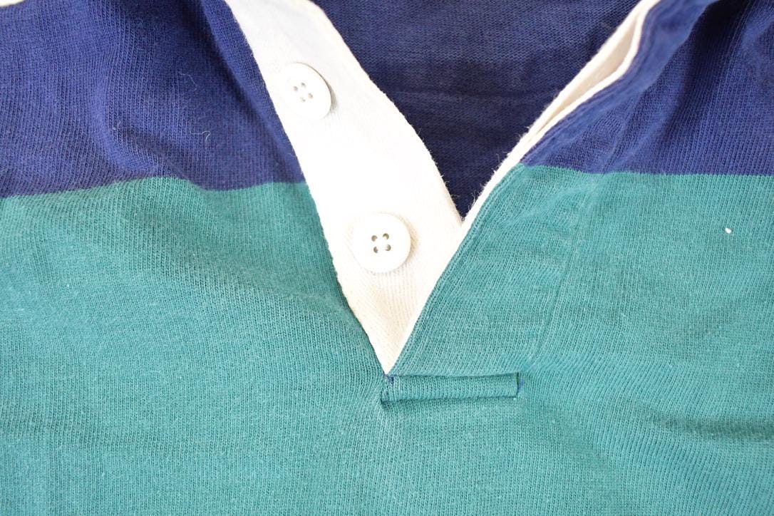 Vintage 1990s Croft And Barrow Striped Rugby Button Up Shirt Men's M - Image 3