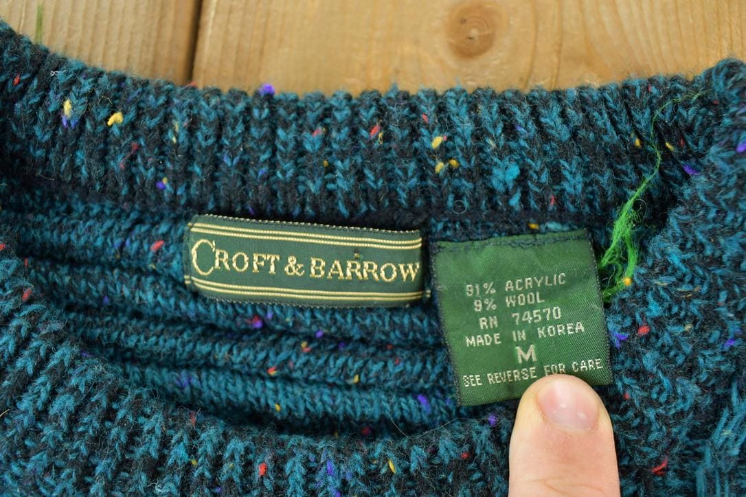 Vintage 1990s Croft And Barrow Wool Knit Abstract Pattern Crewneck Sweater Men's Large - Image 3
