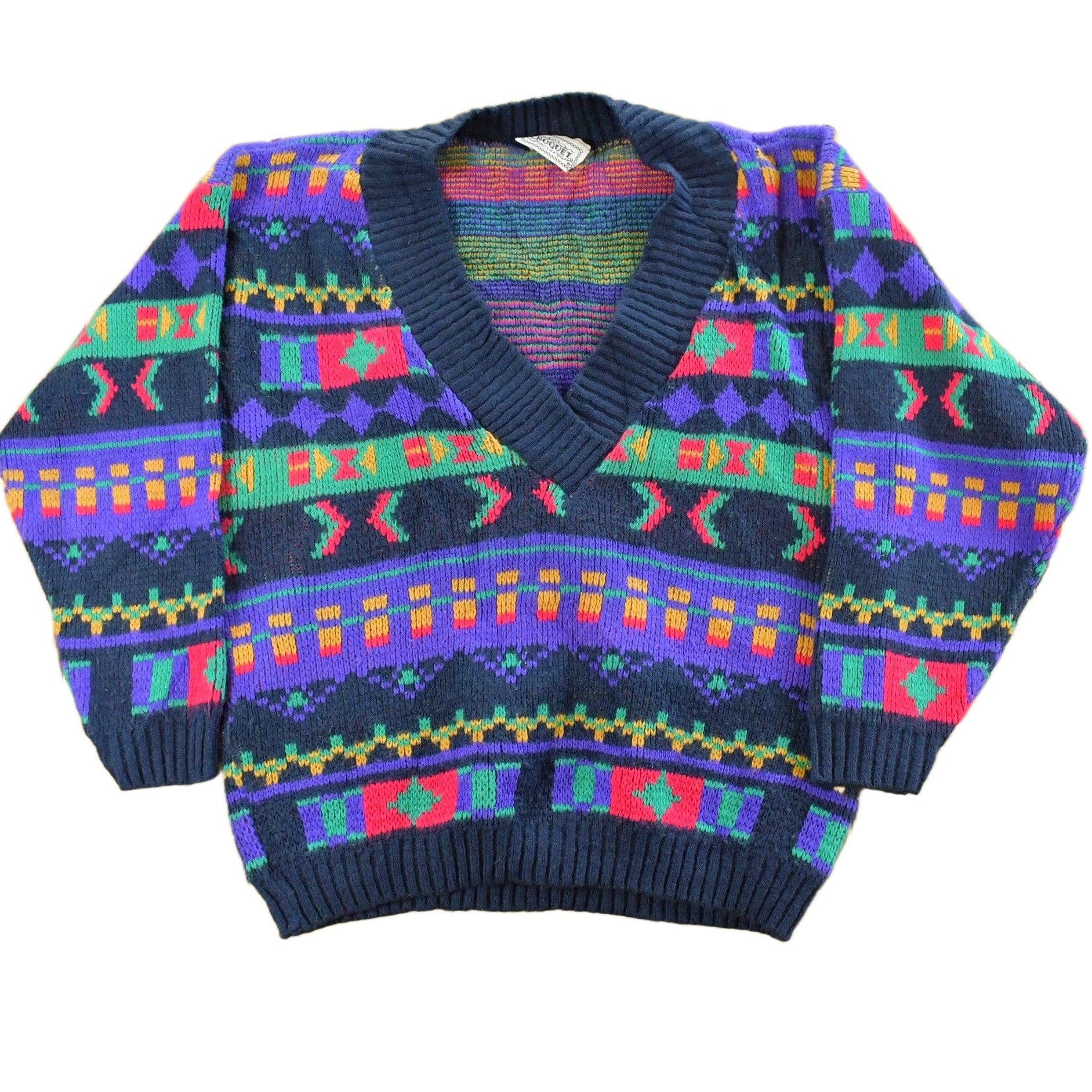 Vintage 1990s Croquet Knit V Neck Sweater Women's Medium