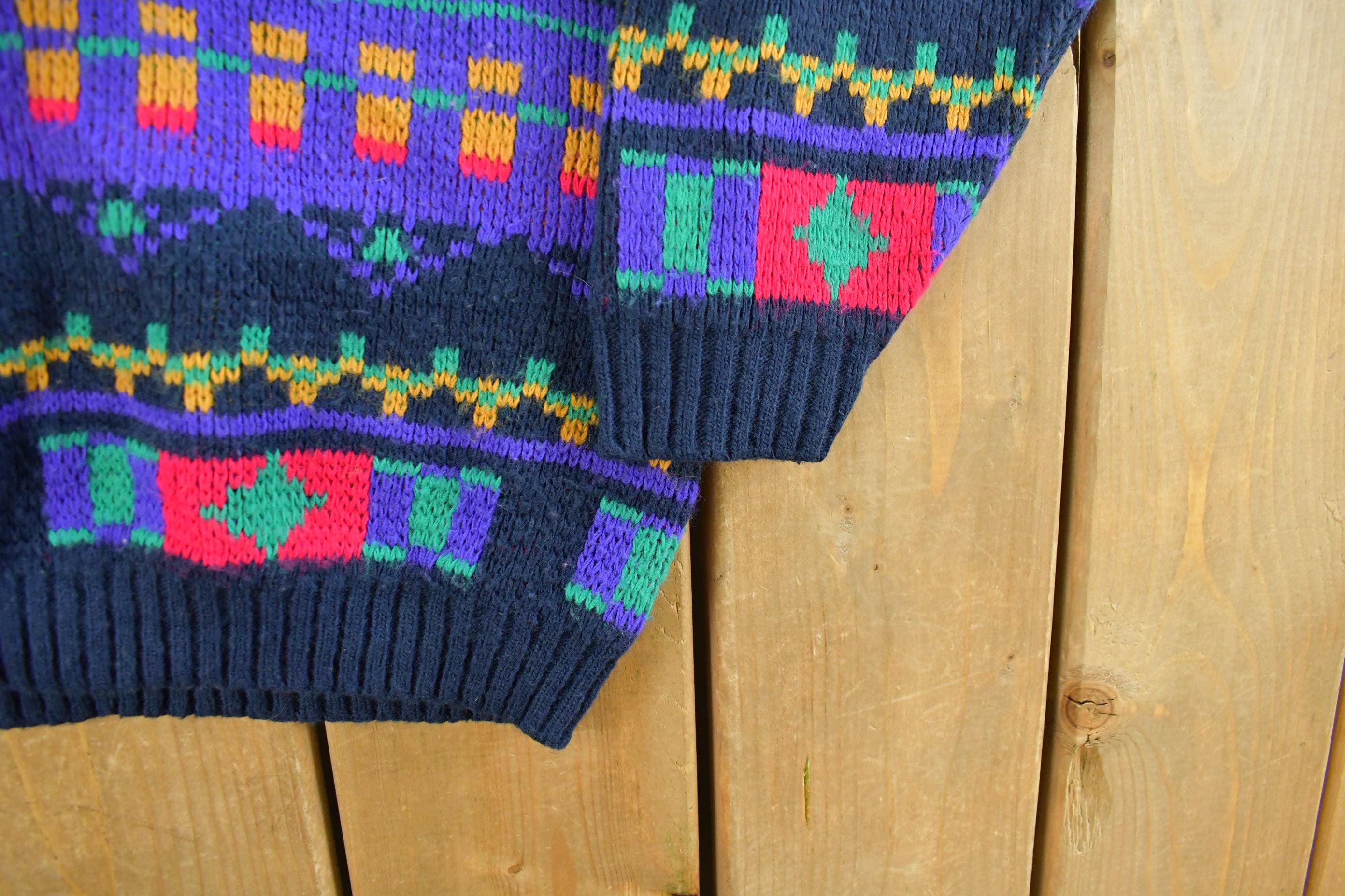 Vintage 1990s Croquet Knit V Neck Sweater Women's Medium - Image 3