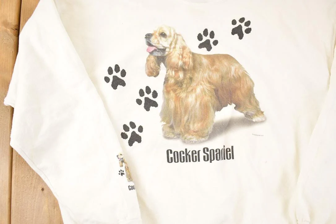 Vintage 1990s Cute Cocker Spaniel Dog Crewneck Sweatshirt Men's L - Image 3