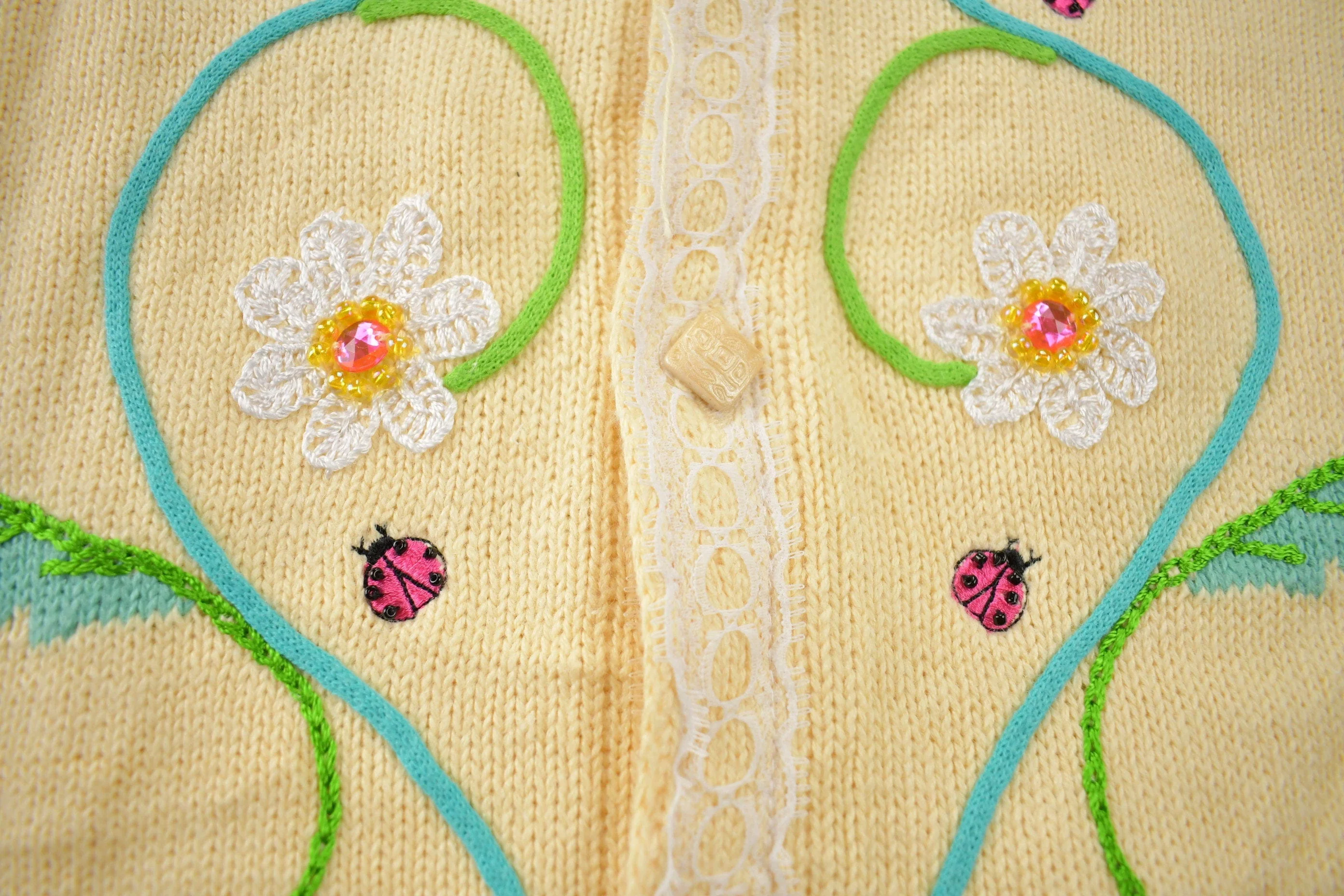 Vintage 1990s Cute Floral Theme Knit Cardigan Women's 2X - Image 3