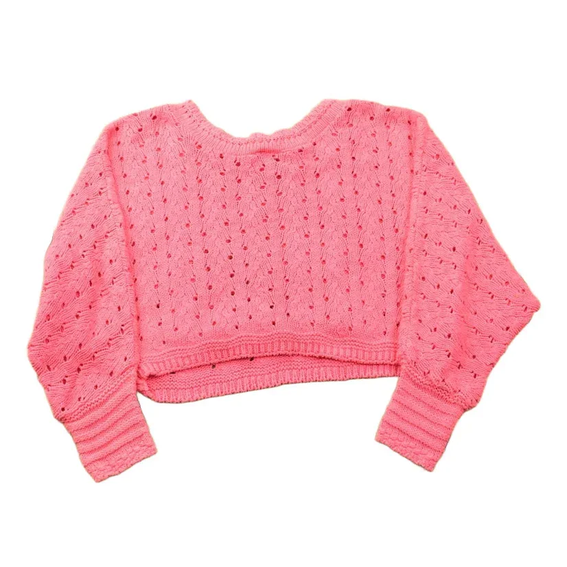 Vintage 1990s Cute Pink Knit Crewneck Sweater Women's S Cropped - Image 2