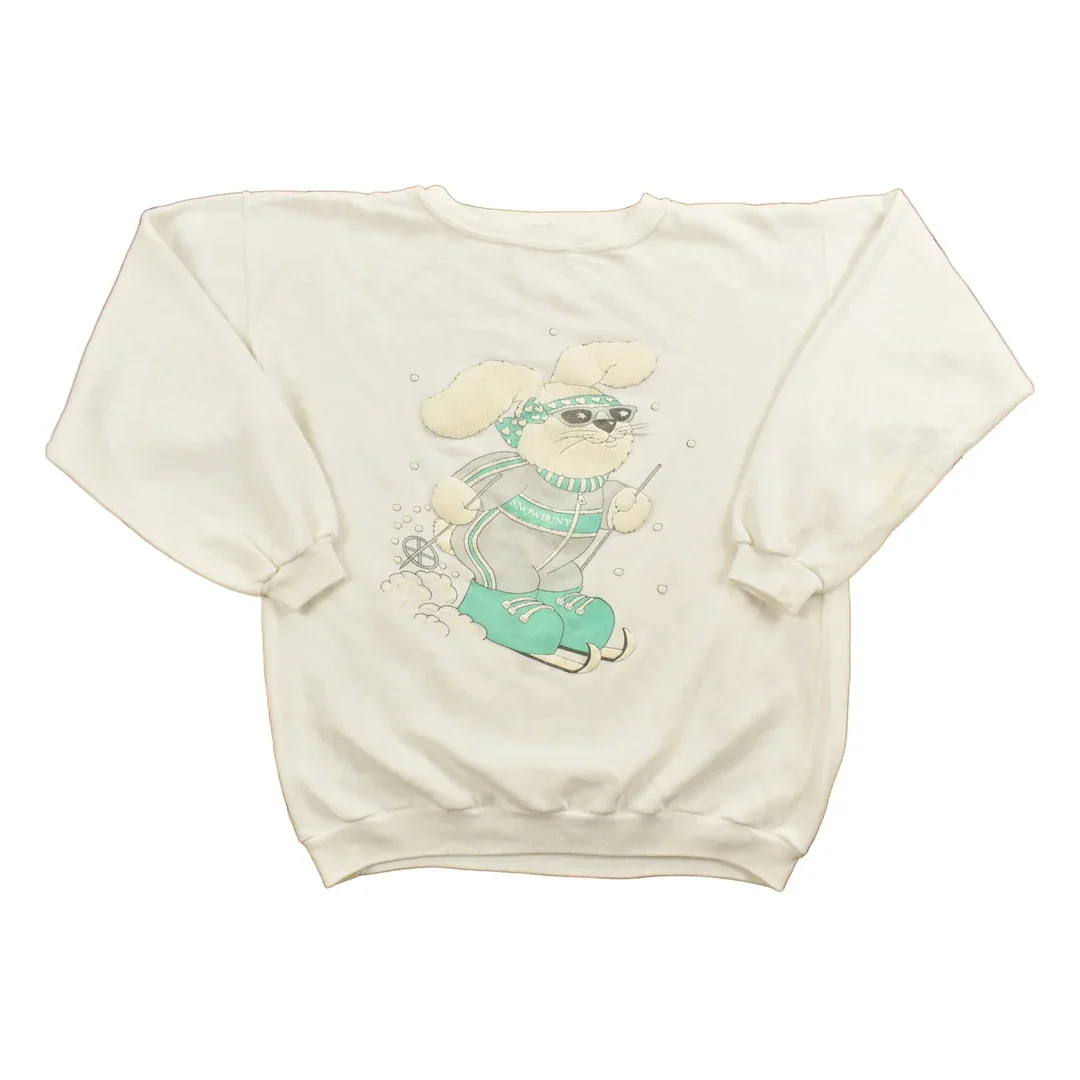 Vintage 1990s Cute Skiing Rabbit Crewneck Sweatshirt Women's Small