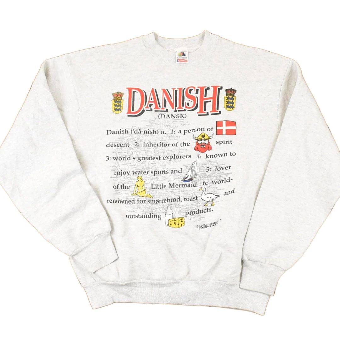 Vintage 1990s Danish Graphic Print Crewneck Sweatshirt Men's M