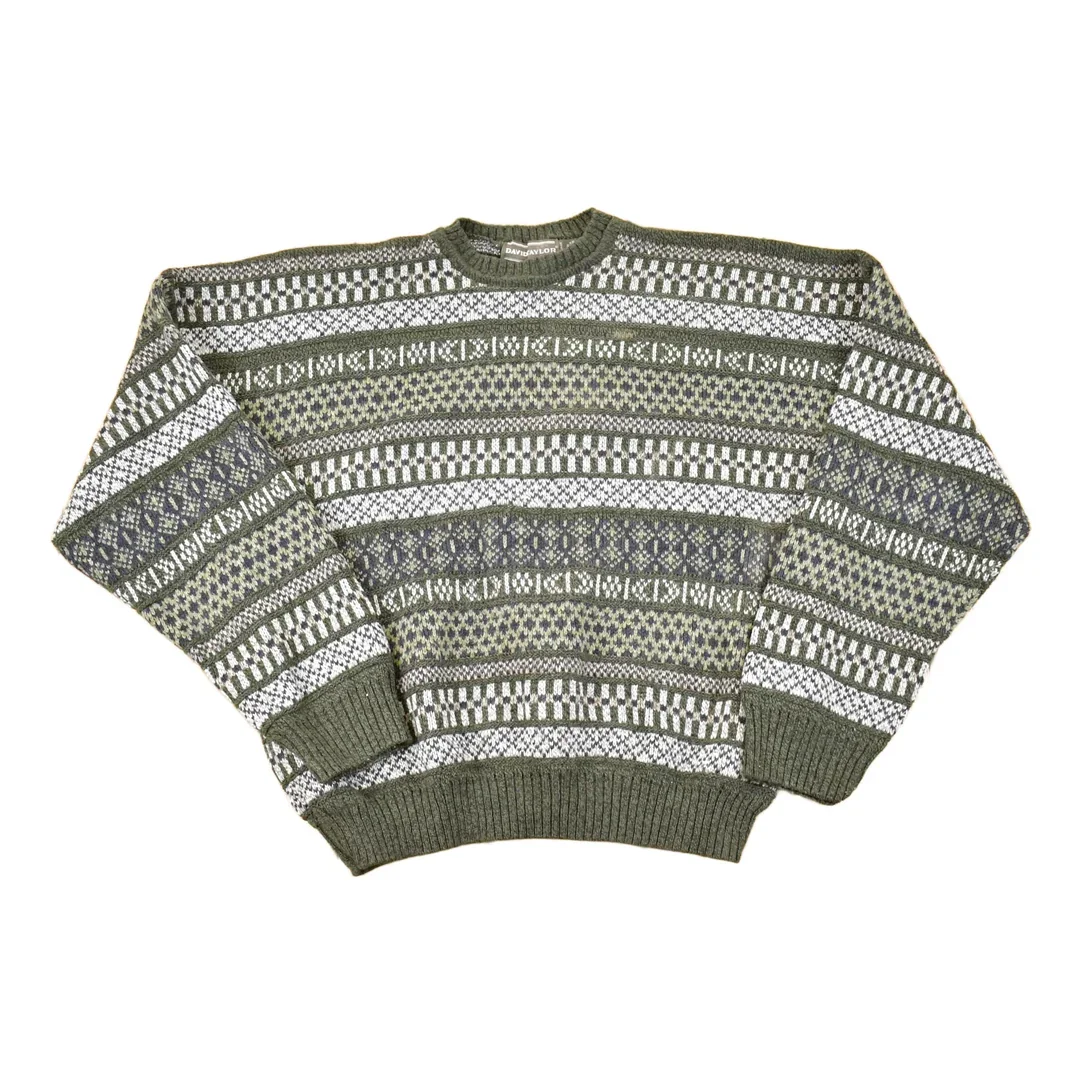 Vintage 1990s David Taylor Abstract Striped Knit Crewneck Sweater Men's L