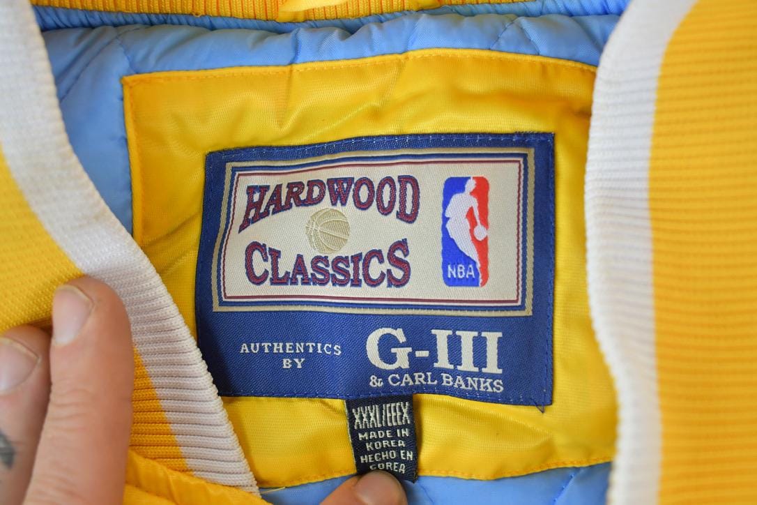 Vintage 1990s Deadstock NBA Hardwood Classics MPLS Minneapolis Lakers Satin Button Up Windbreaker Basketball Jacket Men's 2XL - Image 3