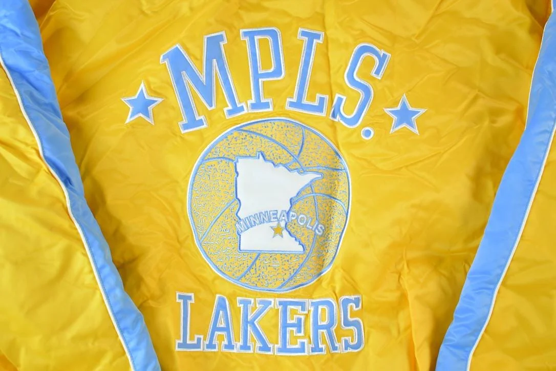 Vintage 1990s Deadstock NBA Hardwood Classics MPLS Minneapolis Lakers Satin Button Up Windbreaker Basketball Jacket Men's 2XL - Image 7