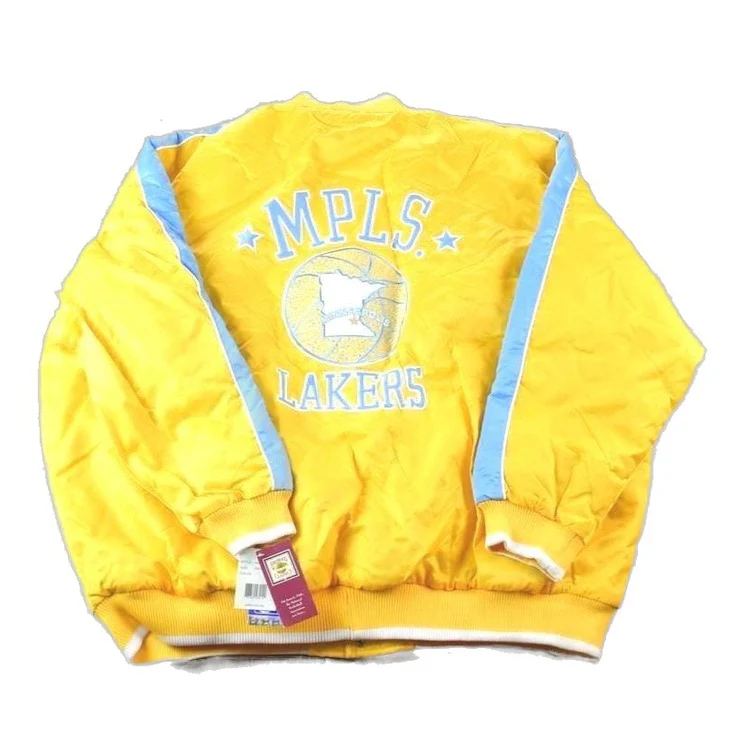 Vintage 1990s Deadstock NBA Hardwood Classics MPLS Minneapolis Lakers Satin Button Up Windbreaker Basketball Jacket Men's 3XL