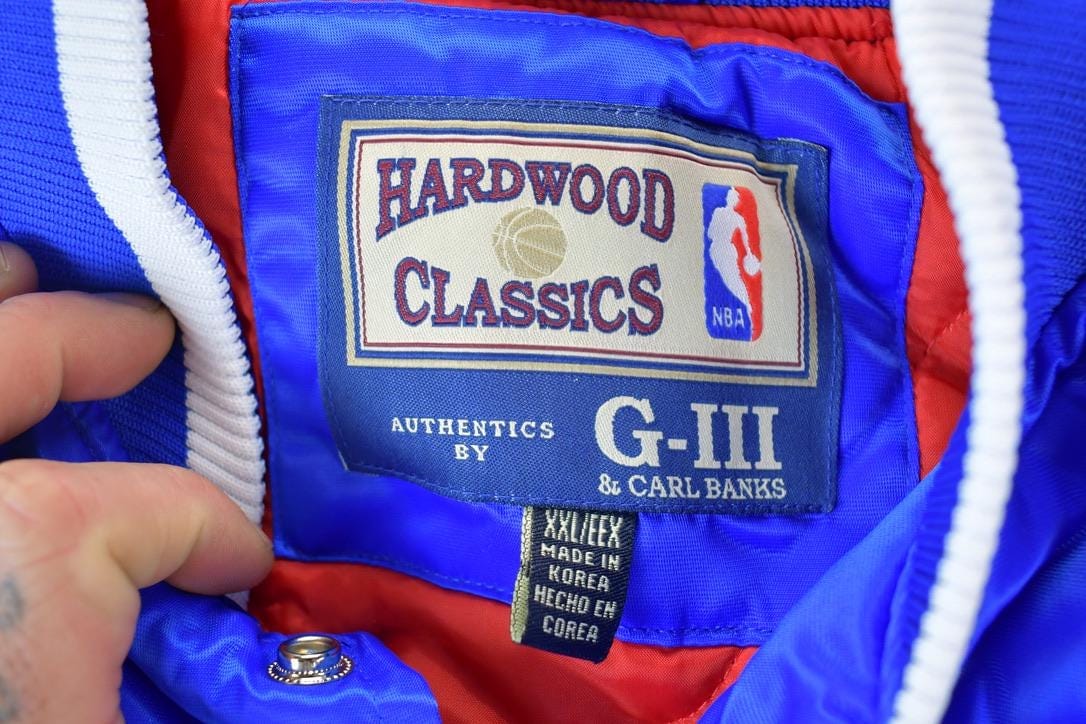 Vintage 1990s Deadstock NBA Hardwood Classics Philadelphia 76ers Satin Button Up Windbreaker Basketball Jacket Men's 2XL - Image 3