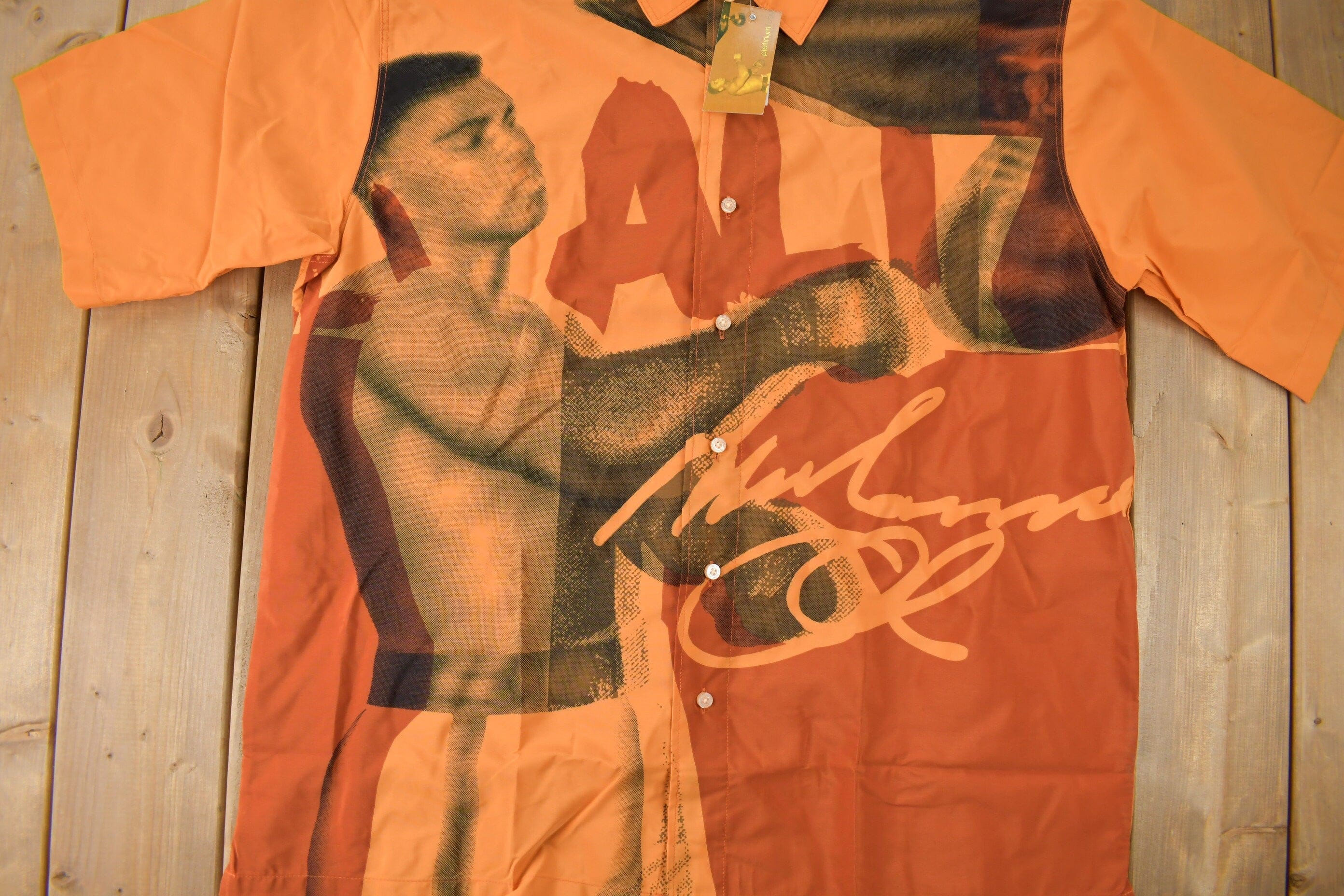 Vintage 1990s Deadstock Platinum Fubu Muhammad Ali All Over Print Button Up Shirt Men's 2XL - Image 3