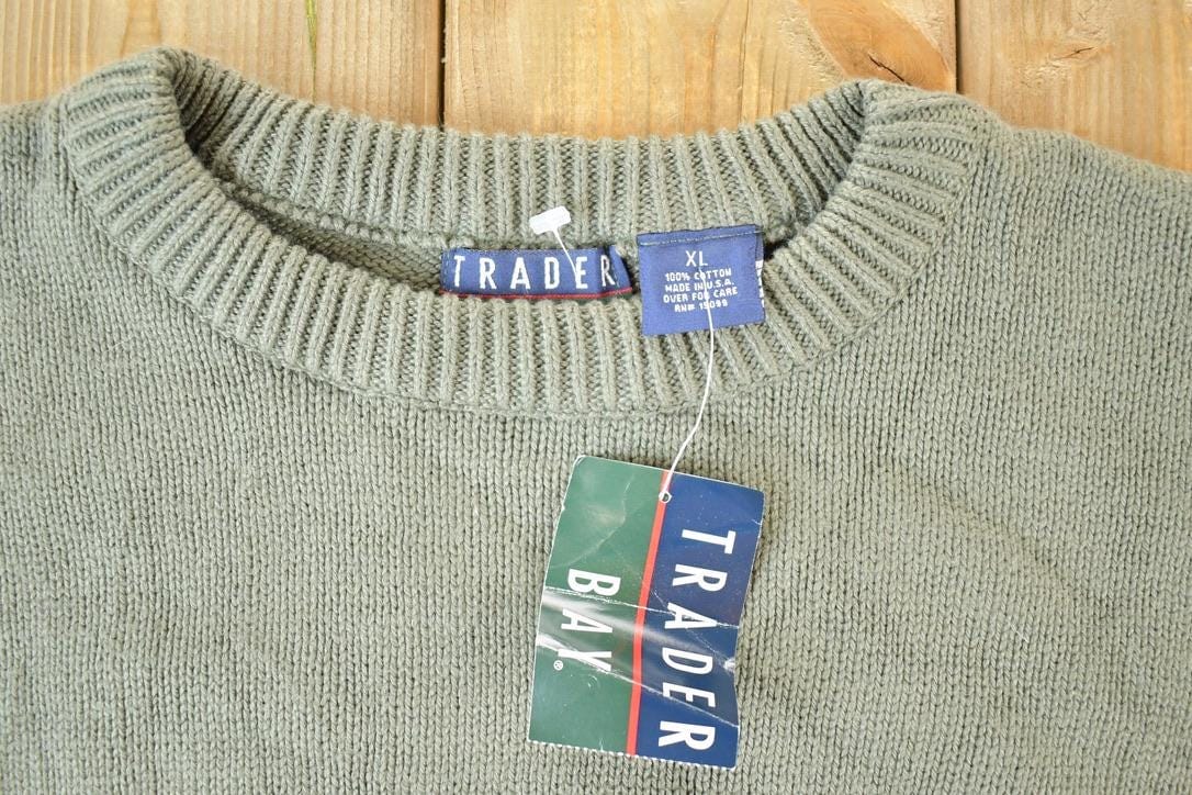 Vintage 1990s Deadstock Trader Bay Knit Abstract Pattern Crewneck Sweater Men's XL - Image 3