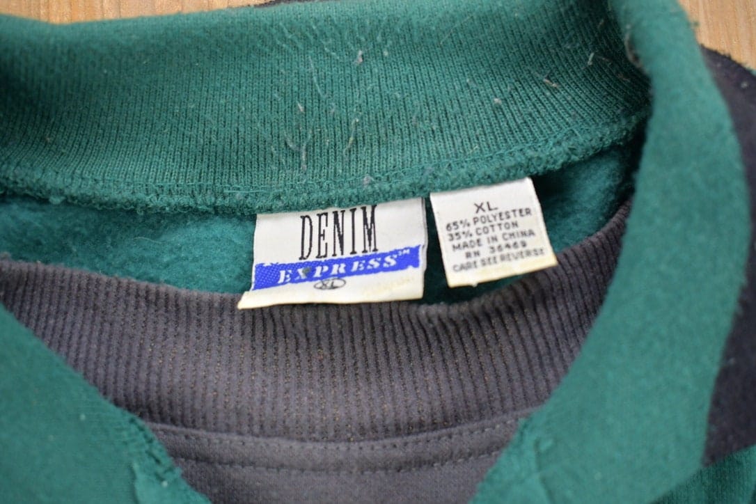 Vintage 1990s Denim Express Colour Block Quarter Button Sweatshirt Men's XL - Image 3