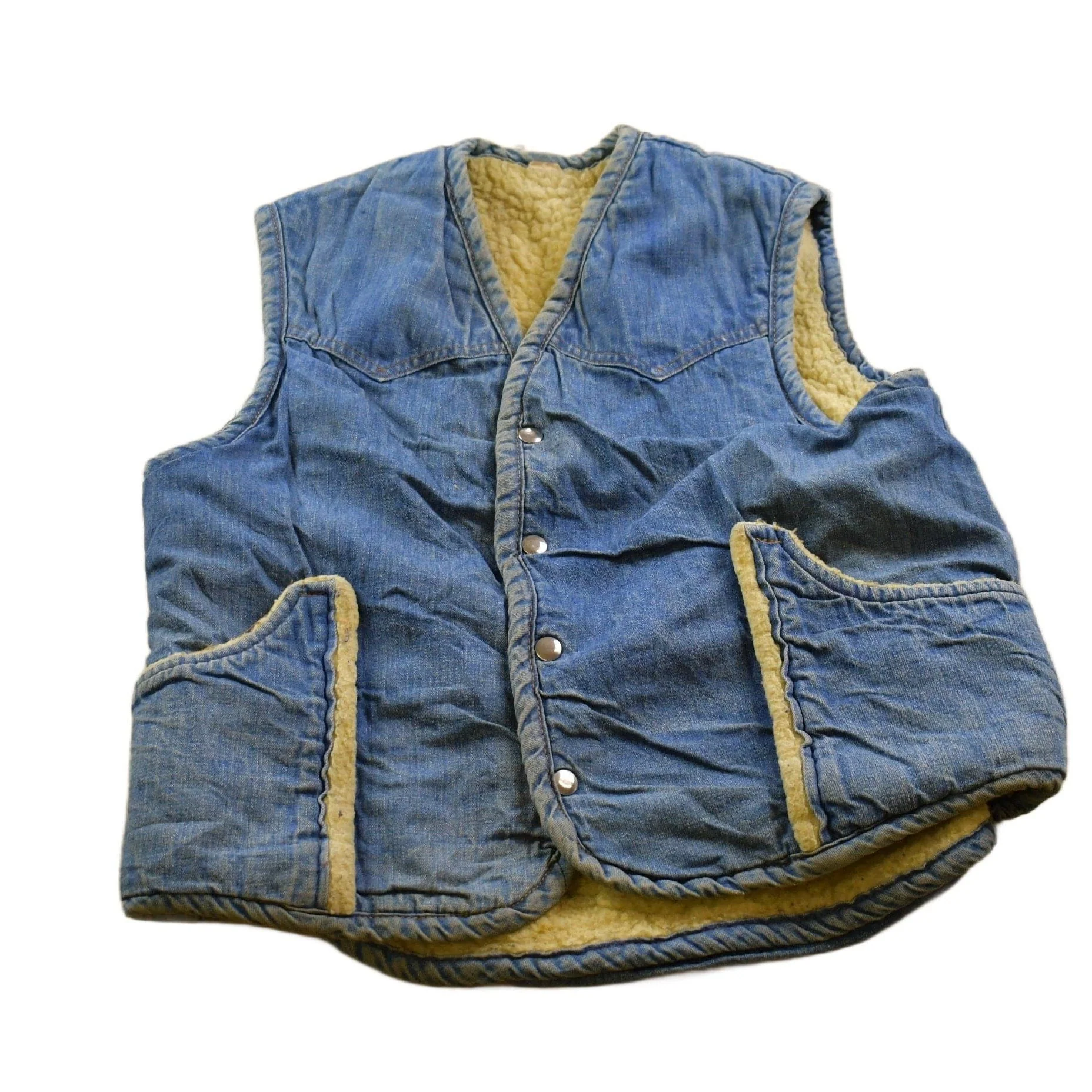 Vintage 1990s Denim Jean Sherpa Lined Vest Men's Small