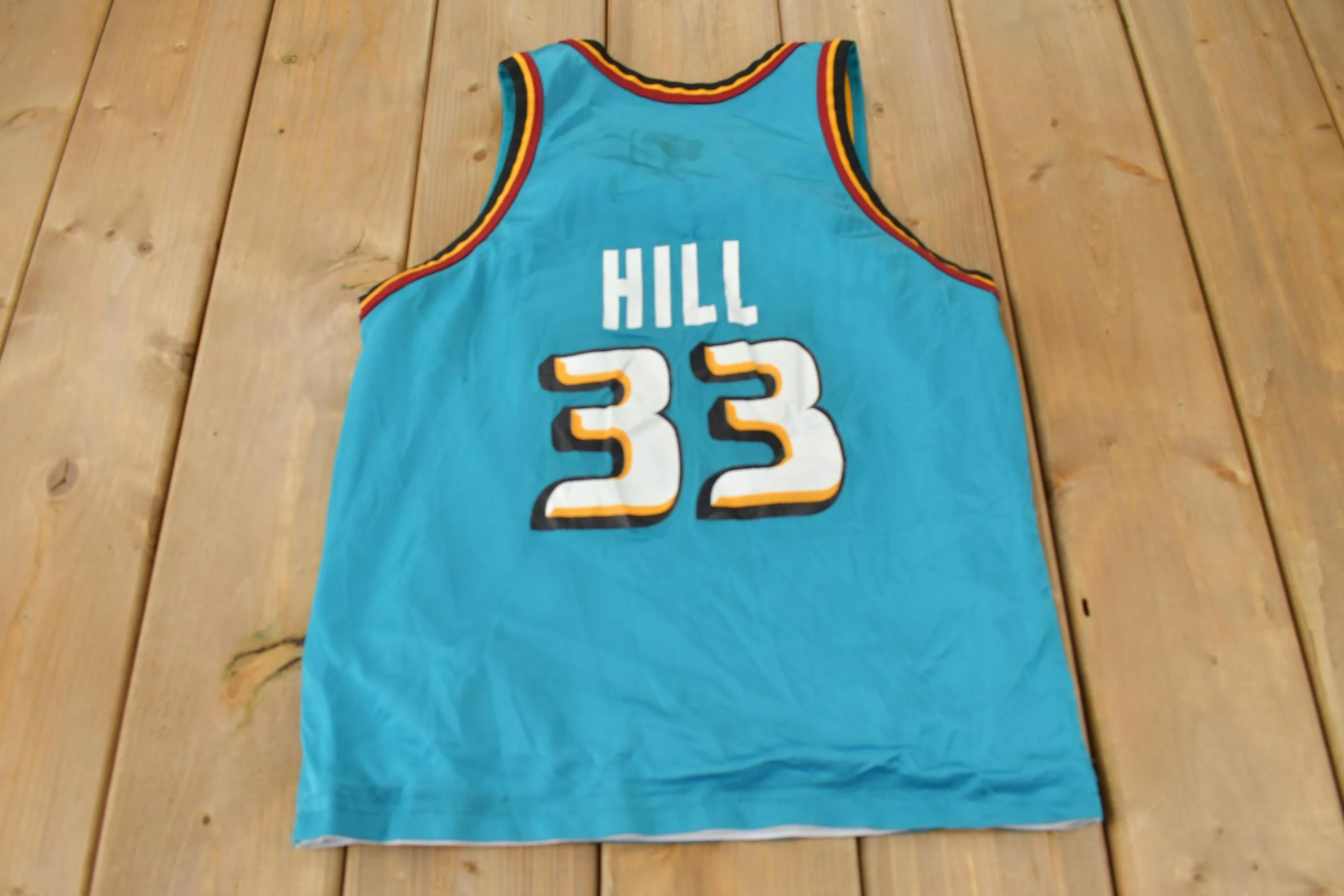 Vintage 1990s Detroit Pistons NBA Grant Hill Reversible Basketball Jersey Youth L - Image 3