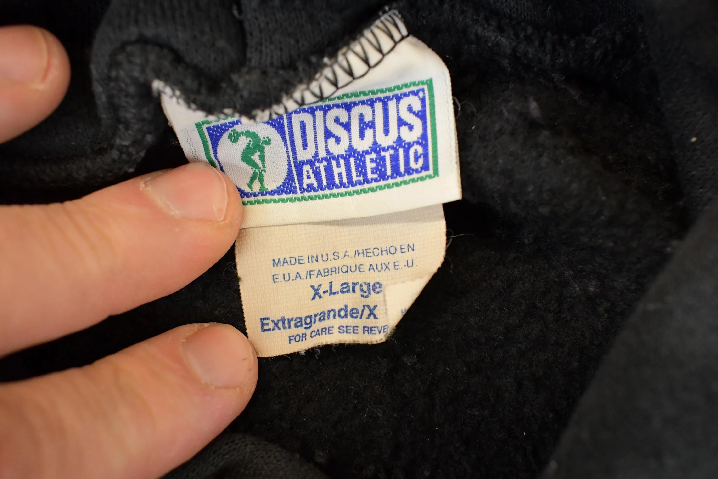 Vintage 1990s Discus Athletic Blank Hoodie Sweatshirt Mens L - Image 4