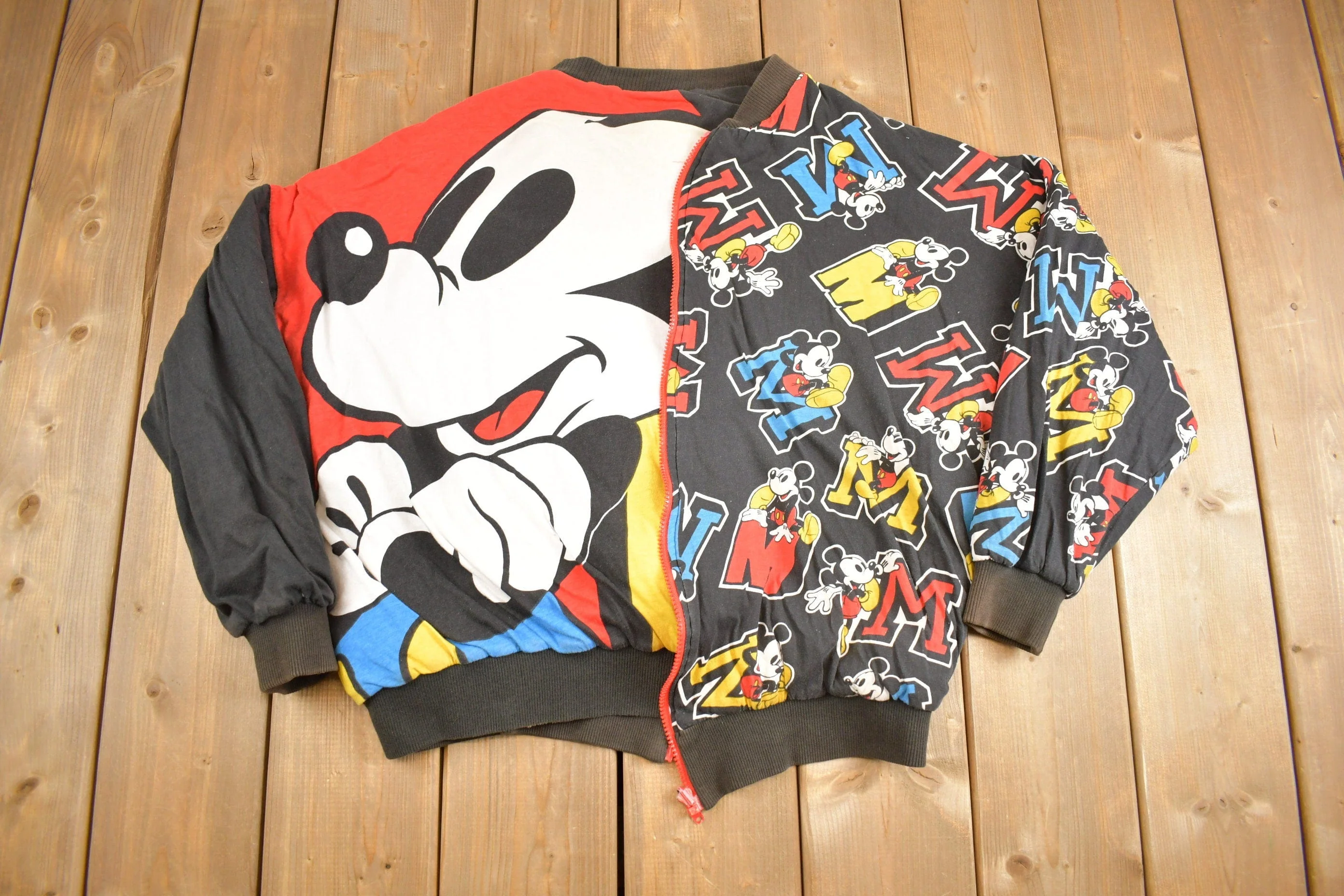 Vintage 1990s Disney Mickey Mouse All Over Print Reversible Jacket Men's Large - Image 5