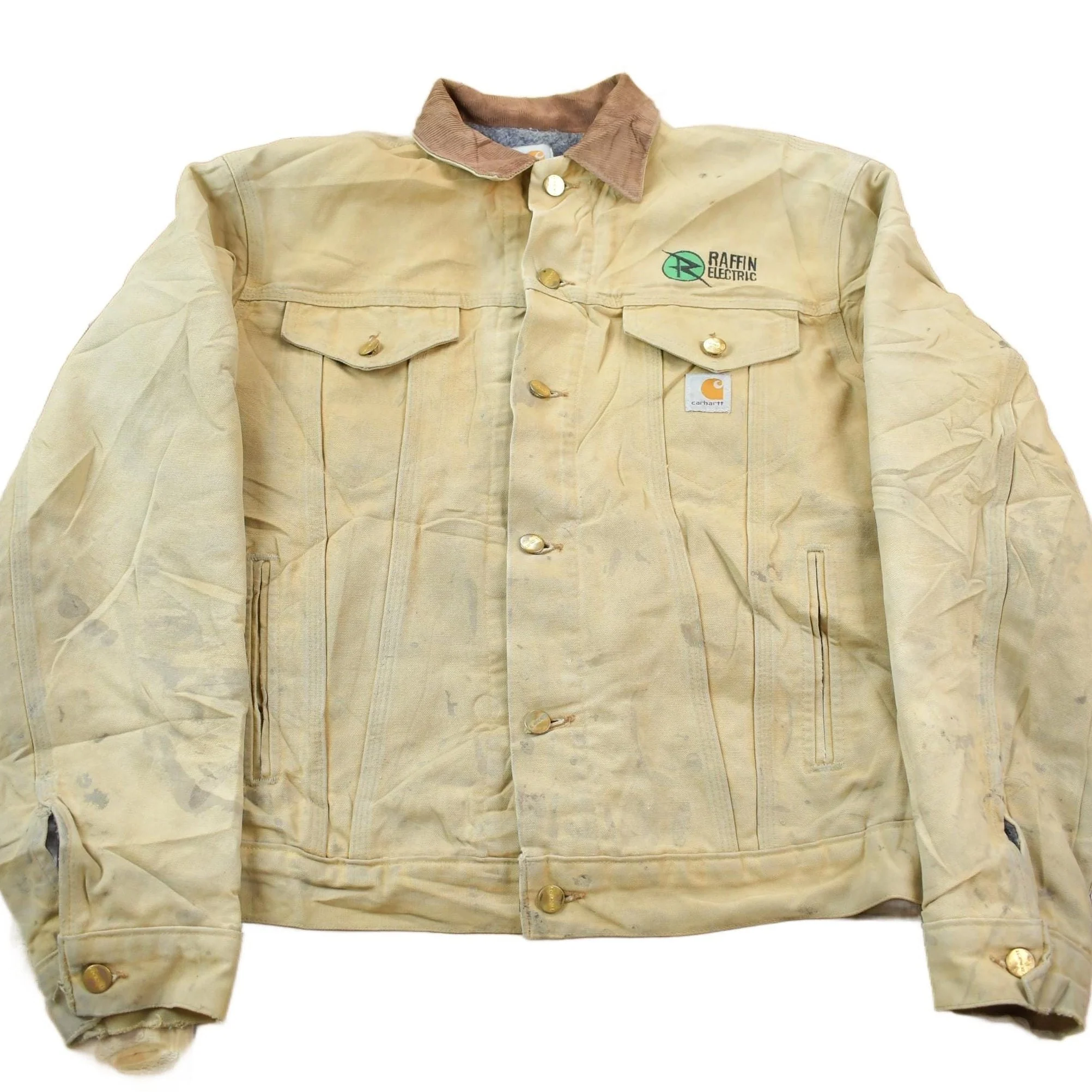 Vintage 1990s Distressed Carhartt Blanket Lined Button Down Jacket Men's L