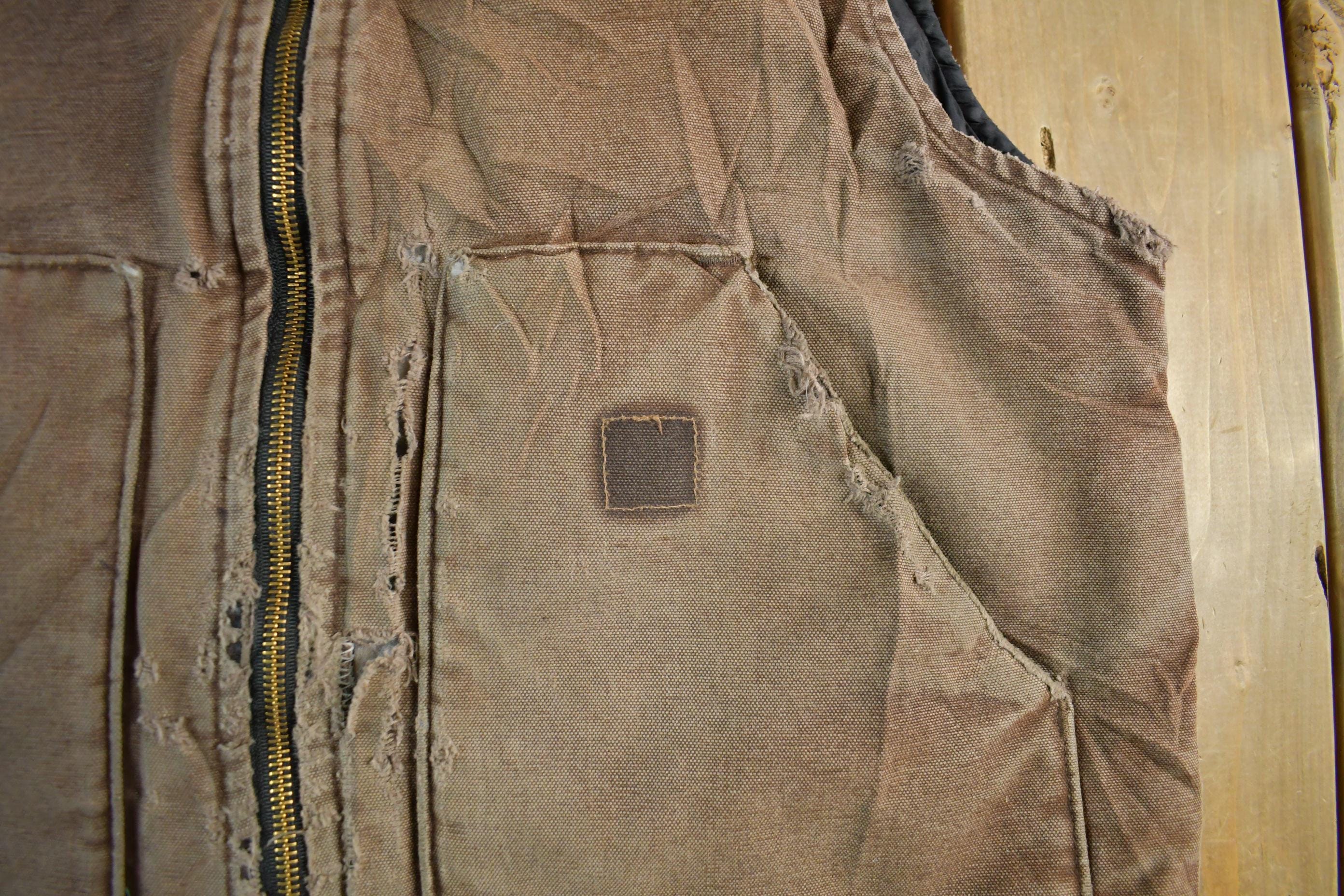 Vintage 1990s Distressed Carhartt Quilt Lined Jacket Vest Mens Large - Image 3