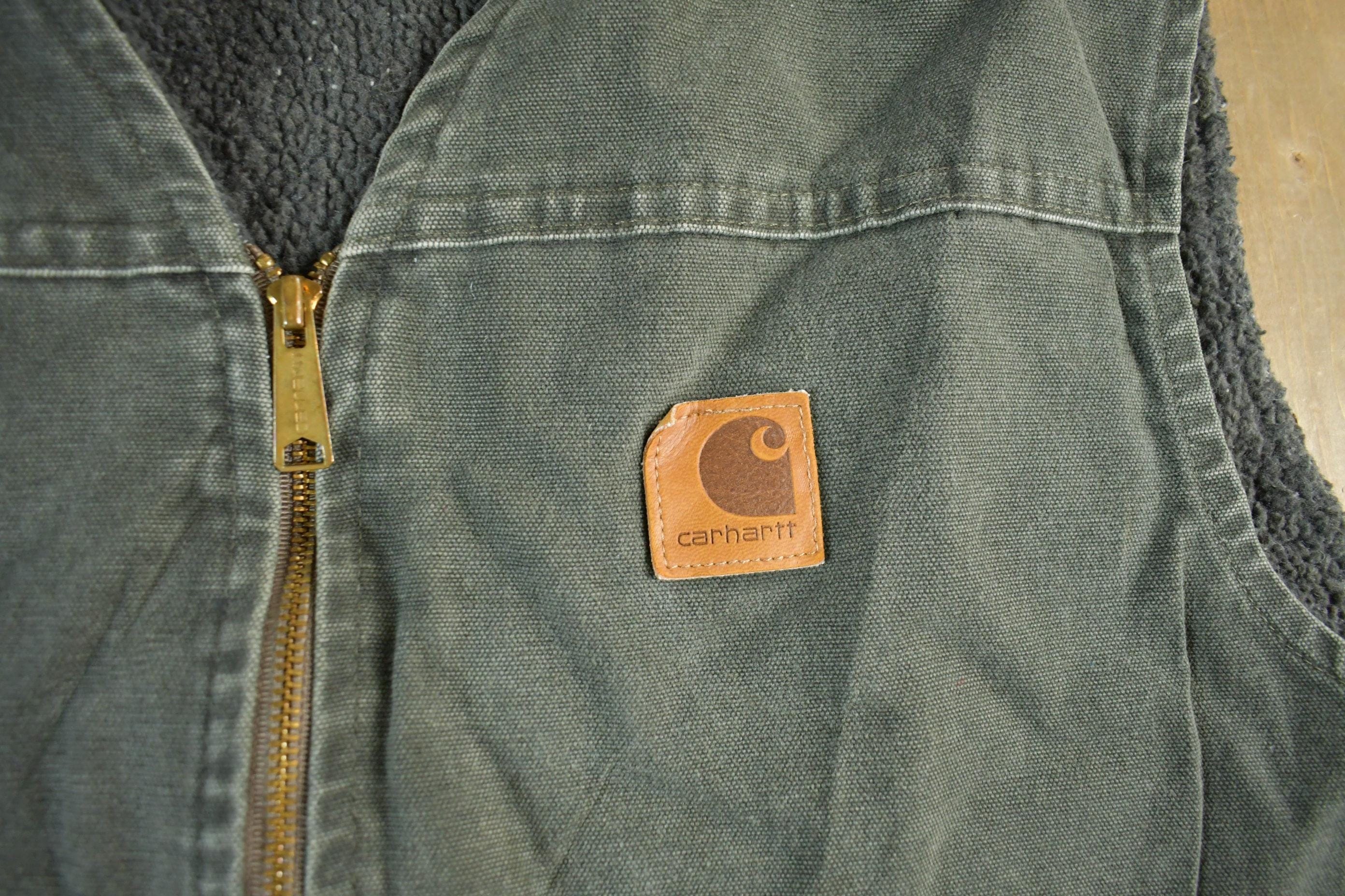 Vintage 1990s Distressed Carhartt Sherpa Lined Jacket Vest Mens XL - Image 3