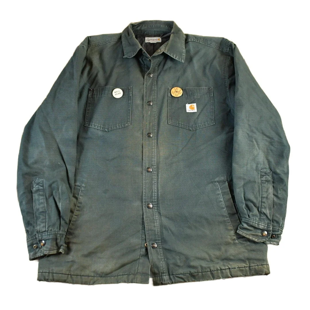 Vintage 1990s Distressed Sun Faded Carhartt Lined Shirt Jacket Men's Large