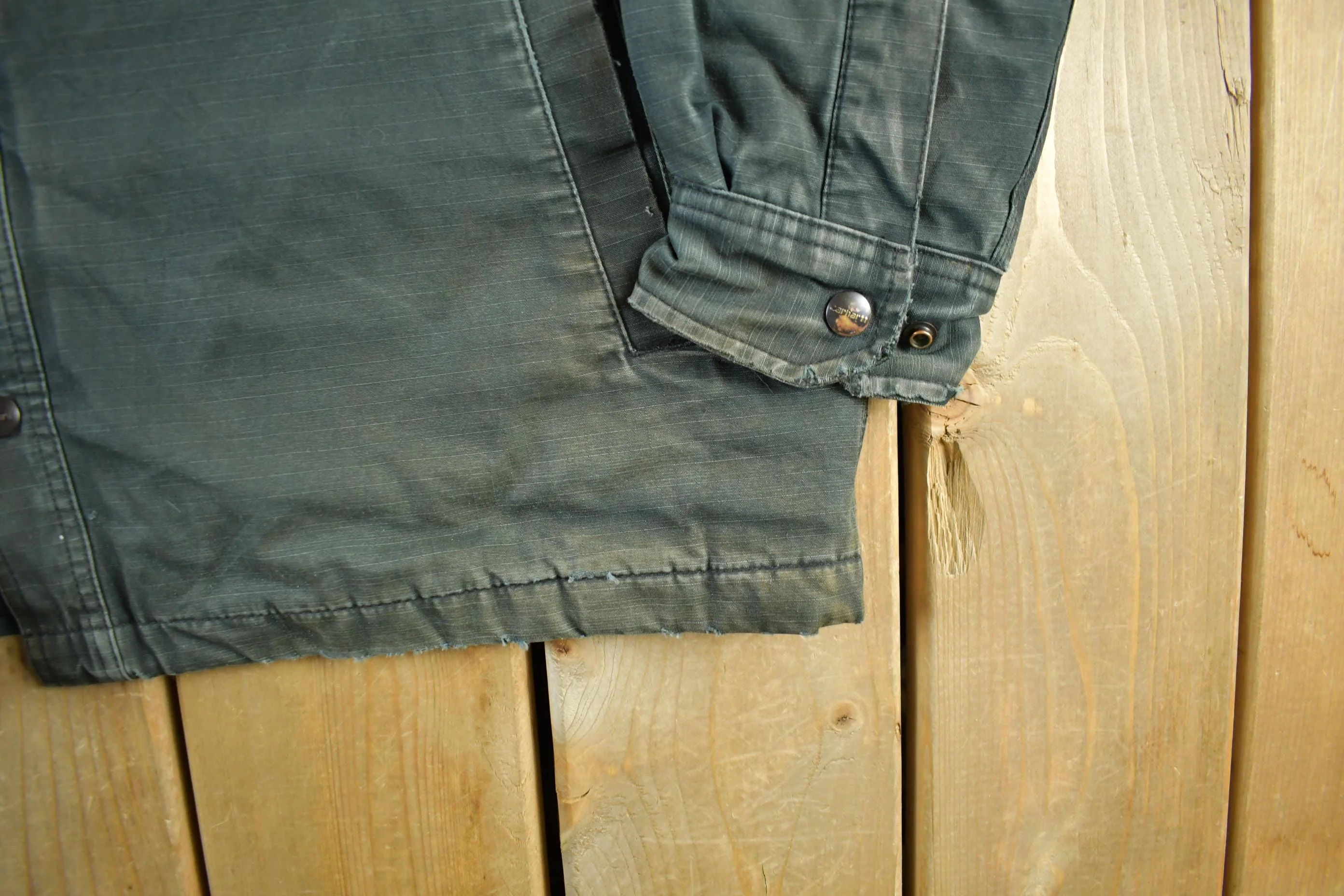 Vintage 1990s Distressed Sun Faded Carhartt Lined Shirt Jacket Men's Large - Image 3
