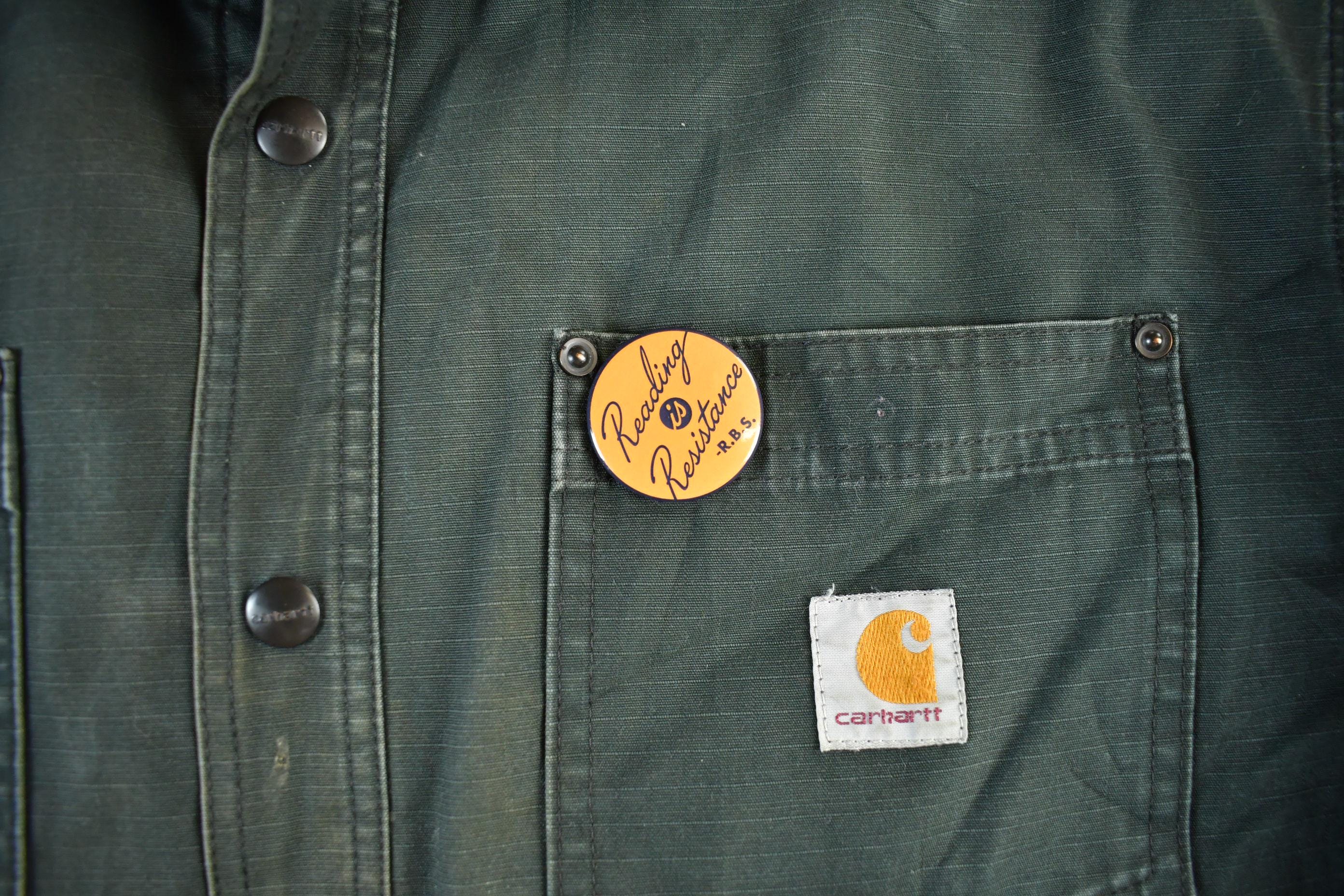 Vintage 1990s Distressed Sun Faded Carhartt Lined Shirt Jacket Men's Large - Image 4