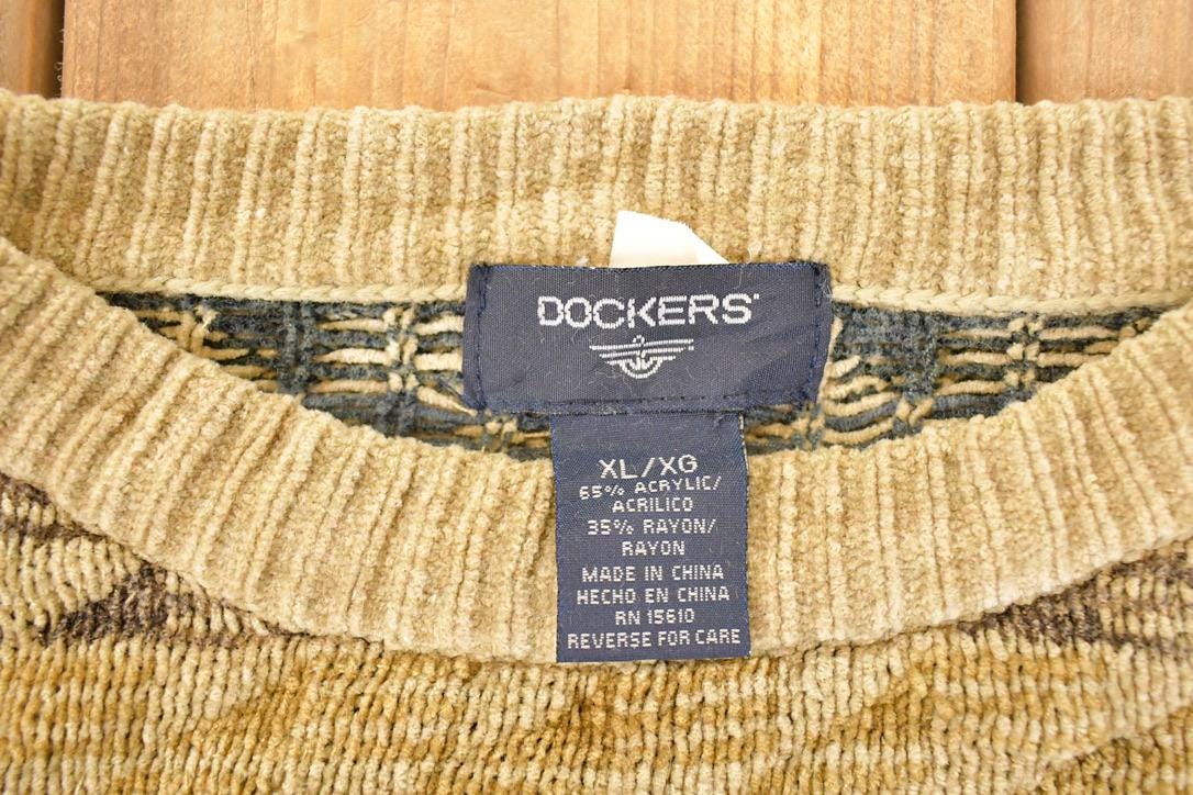 Vintage 1990s Dockers Abstract Knit Crewneck Sweater Men's L - Image 4