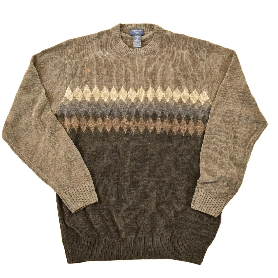 Vintage 1990s Dockers Knit Abstract Argyle Pattern Crewneck Sweater Men's L