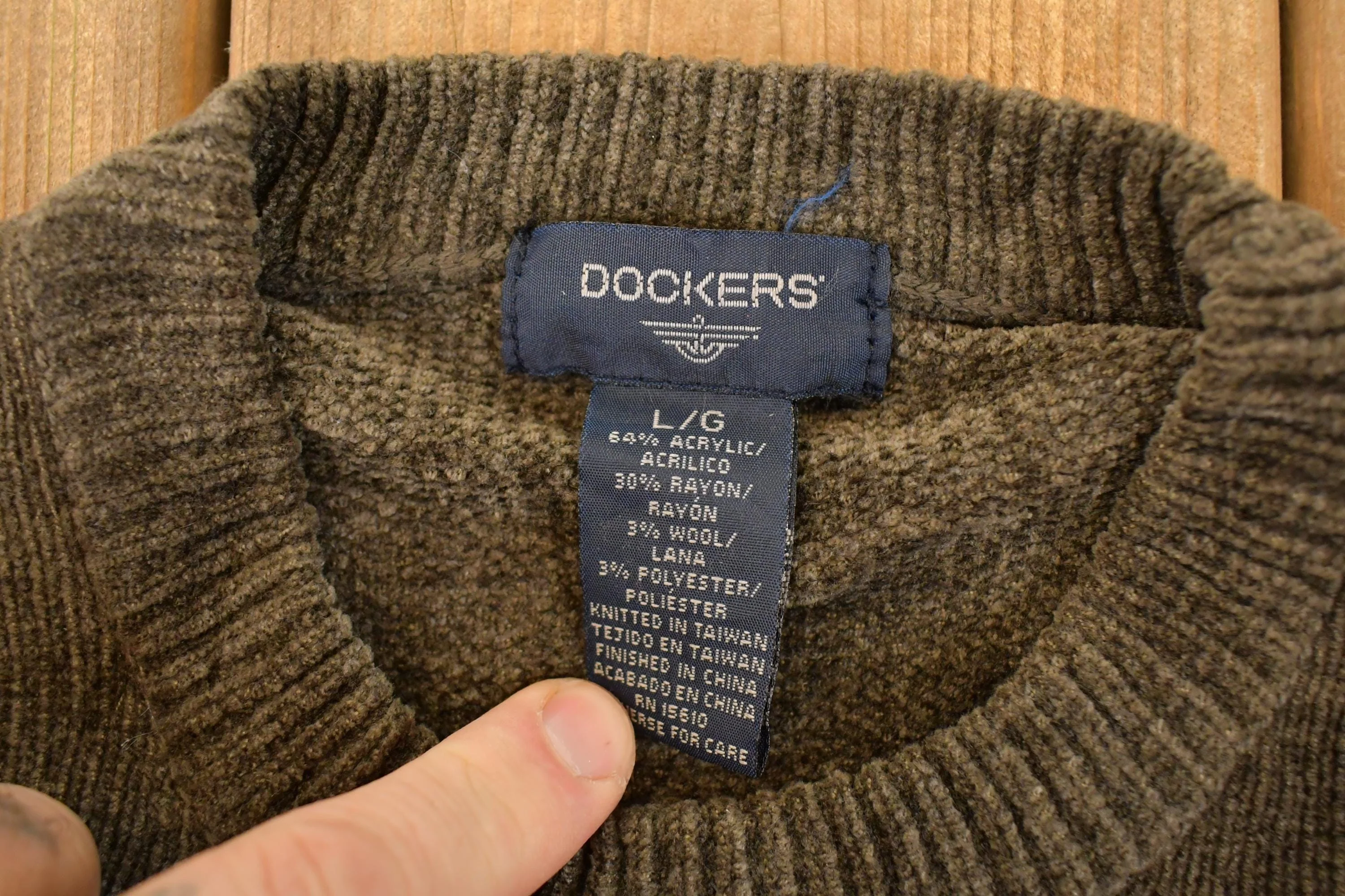 Vintage 1990s Dockers Knit Abstract Argyle Pattern Crewneck Sweater Men's L - Image 4