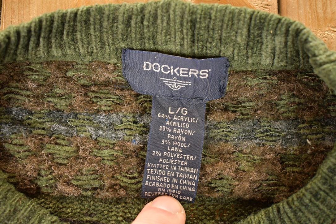 Vintage 1990s Dockers Striped Knit Crewneck Sweater Men's L - Image 4