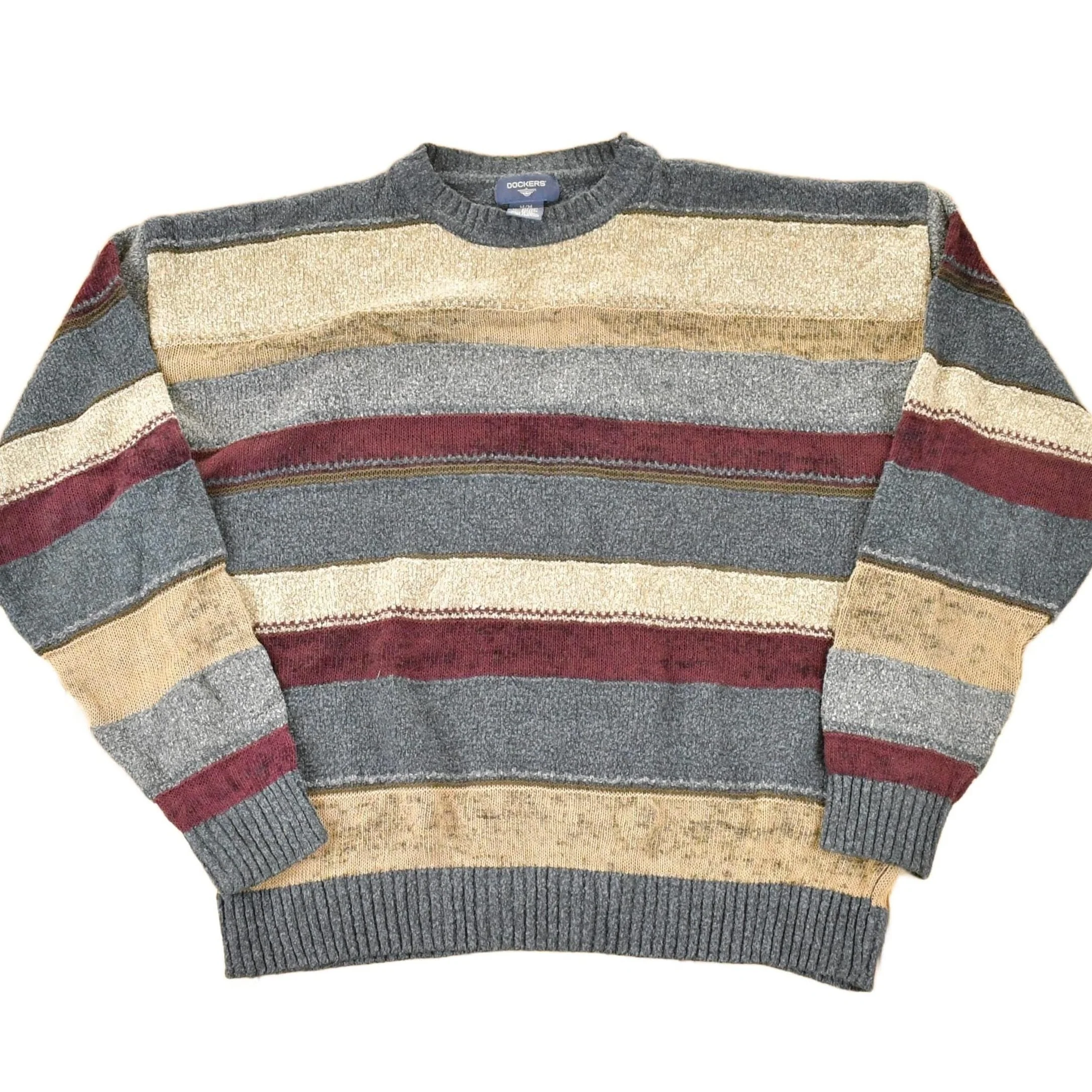 Vintage 1990s Dockers Striped Knit Crewneck Sweater Men's M-L