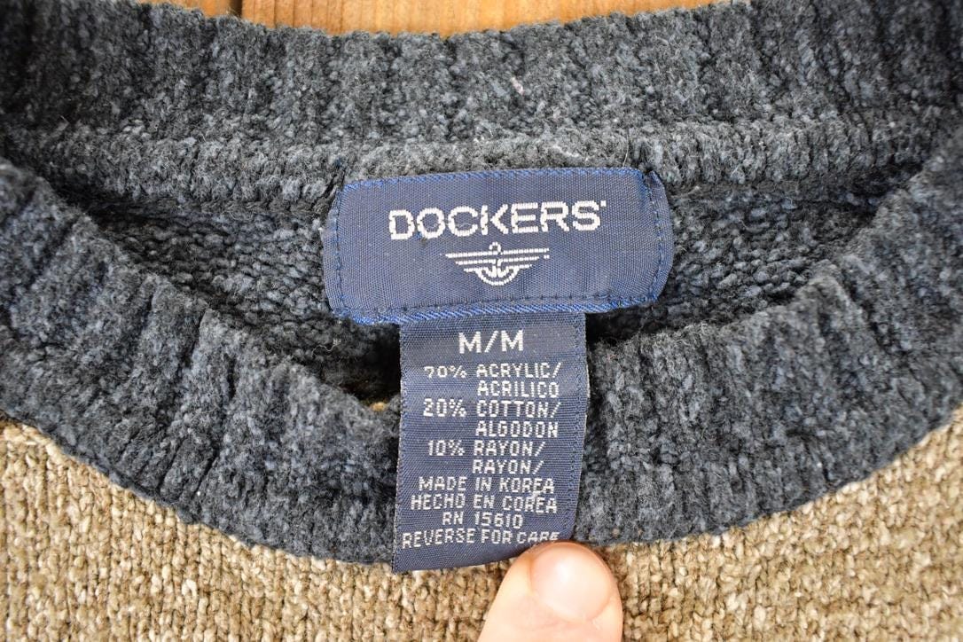 Vintage 1990s Dockers Striped Knit Crewneck Sweater Men's M-L - Image 4