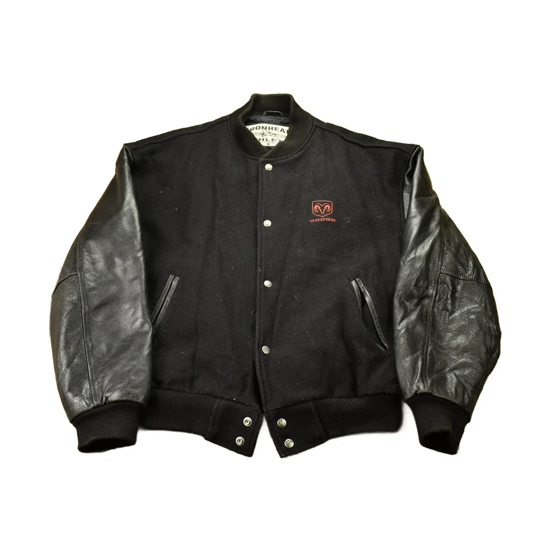 Vintage 1990s Dodge Leather Varsity Jacket Men's Large - Image 2