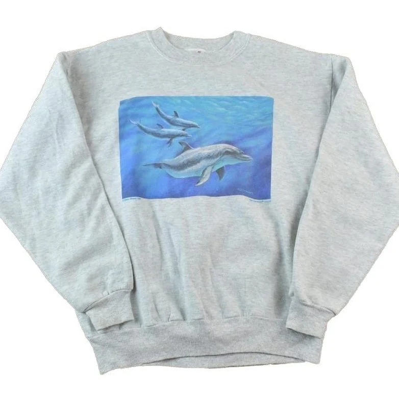 Vintage 1990s Dolphins Ocean Crewneck Sweatshirt Men's Large