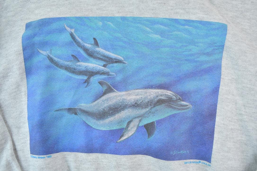 Vintage 1990s Dolphins Ocean Crewneck Sweatshirt Men's Large - Image 3