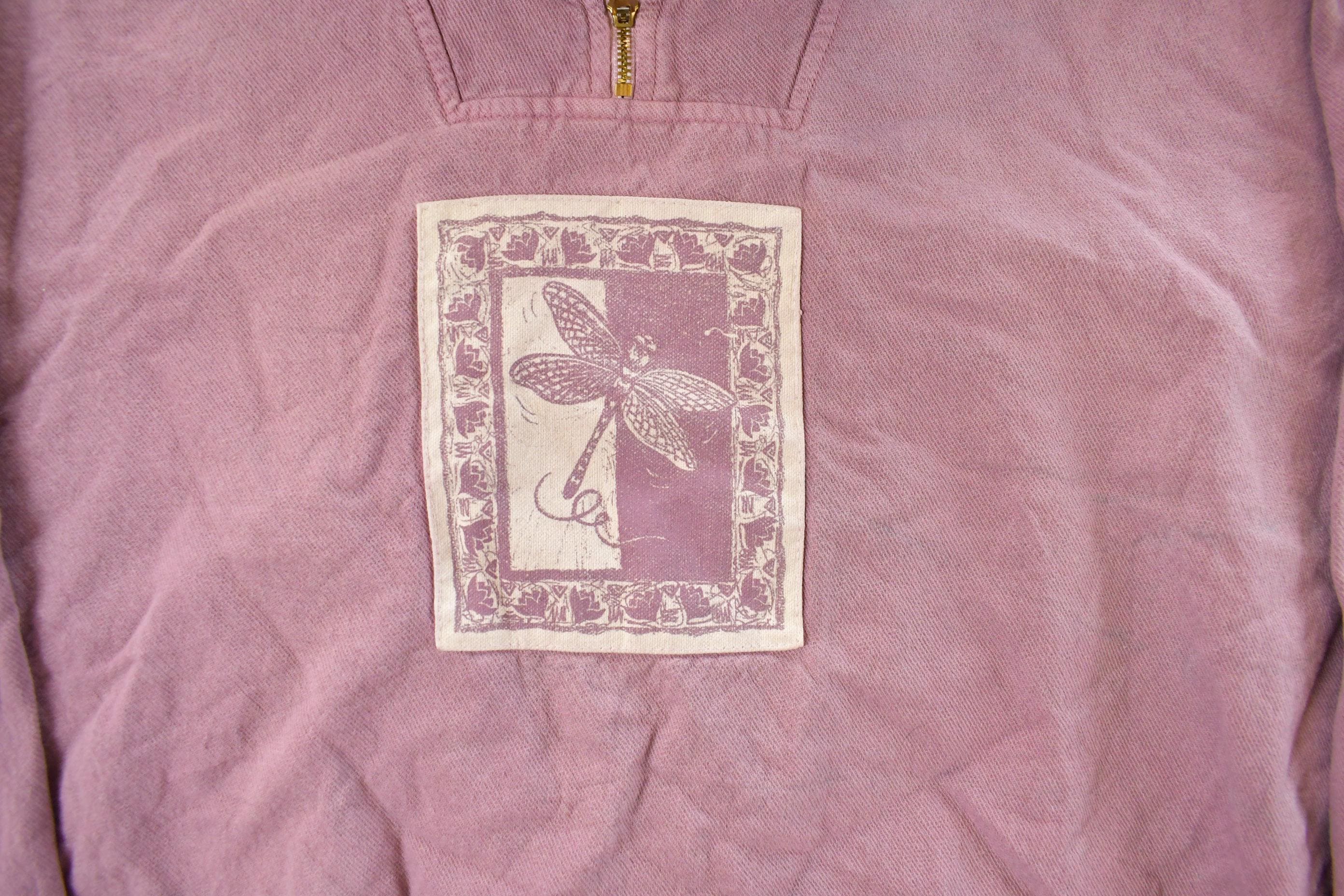 Vintage 1990s Dragonfly Art Quarter Zip Sweatshirt Men's XL - Image 3