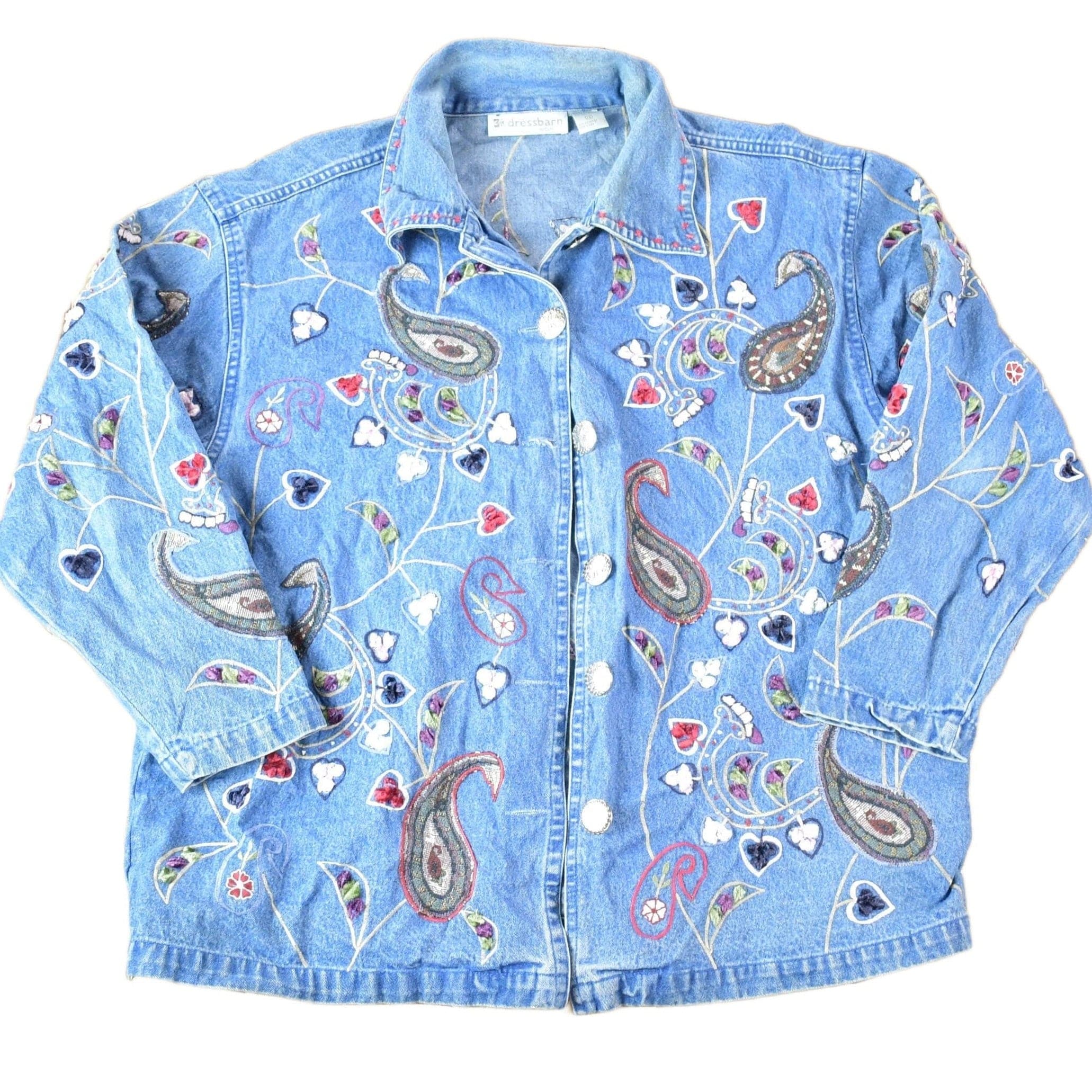 Vintage 1990s Dressbarn Womens AOP Western Style Paisley Denim Button Up Shirt Womens XL
