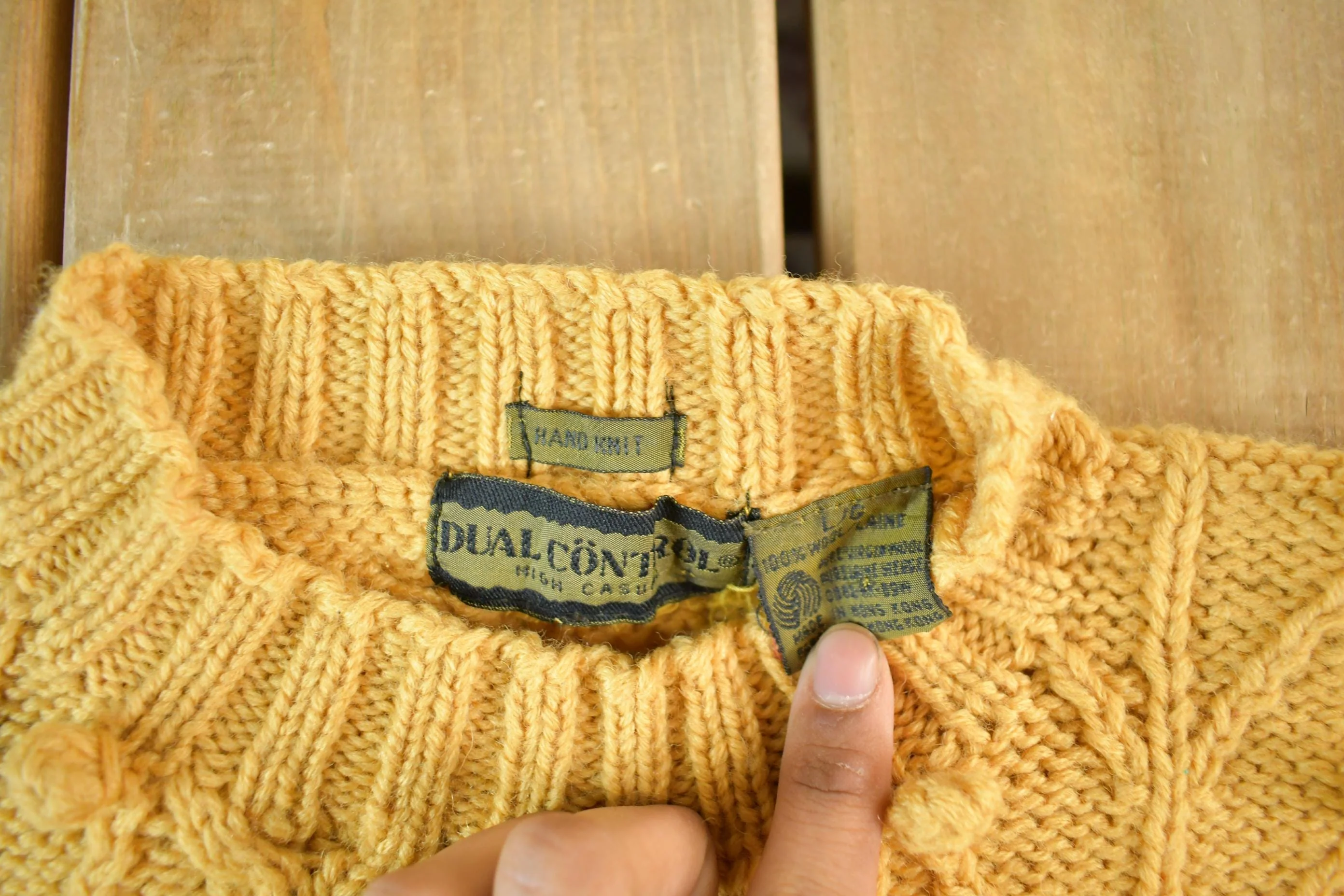 Vintage 1990s Dual Control Hand Knit Wool Sweater Mens Large - Image 5
