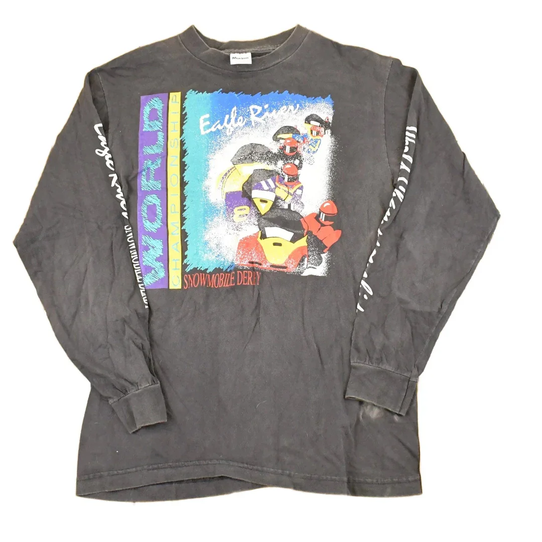 Vintage 1990s Eagle Valley Snowmobile Derby Graphic Print Crewneck Shirt Men's M