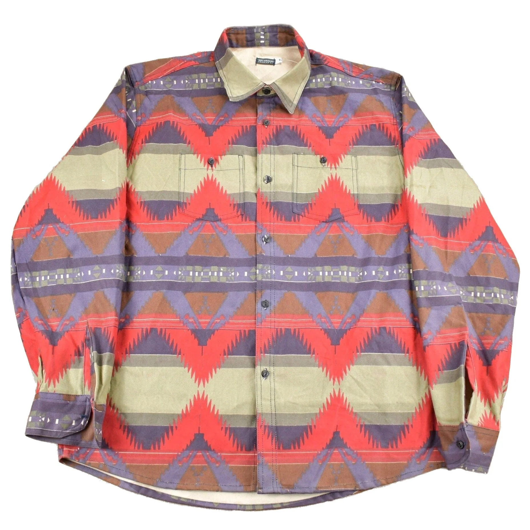 Vintage 1990s Earthbound Trading Co Aztec Pattern Button Up Shirt Heavy Weight Men's XL