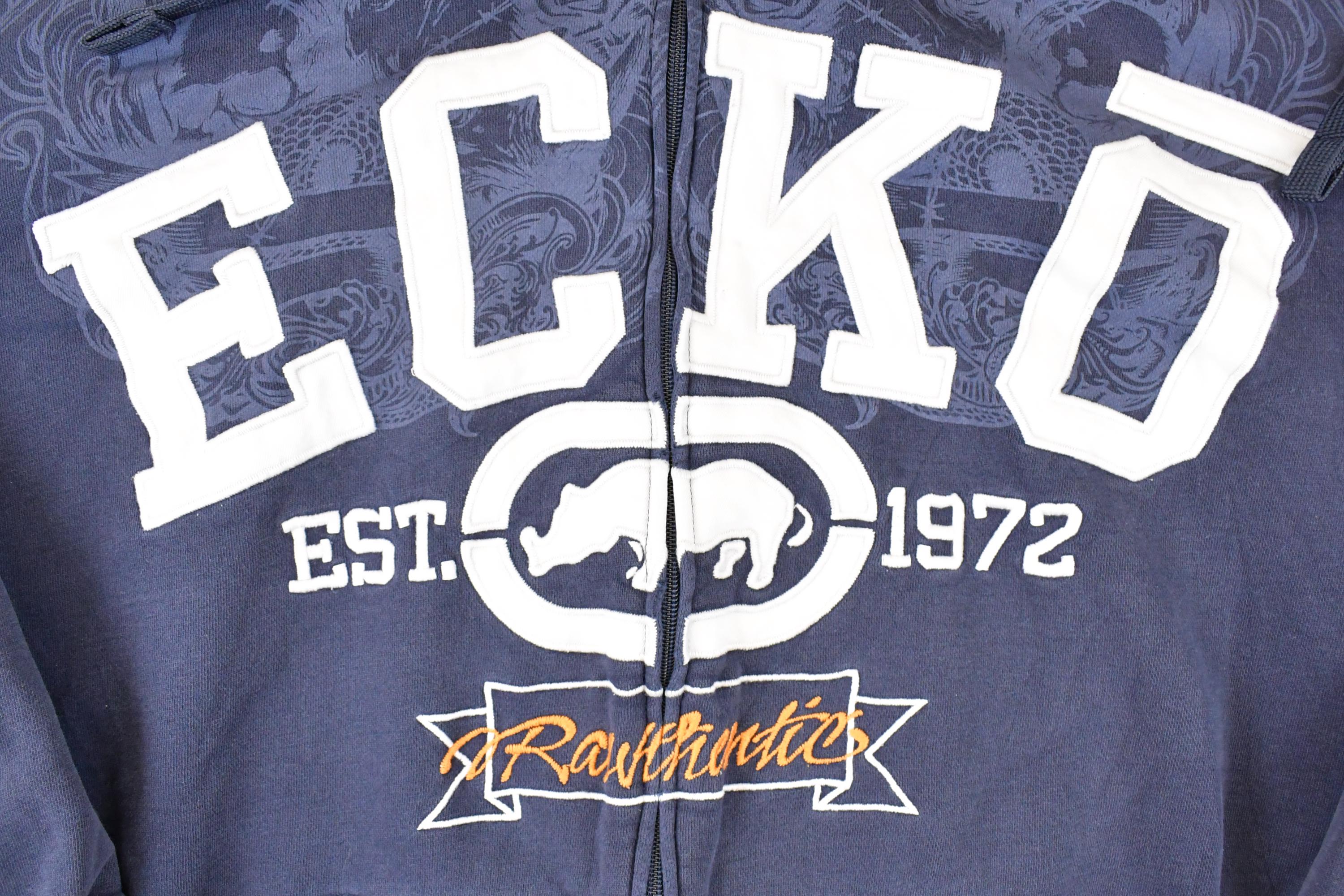 Vintage 1990s Ecko Unltd Full Zip Embroidered Hip Hip Hoodie Sweatshirt Mens XXL - Image 3