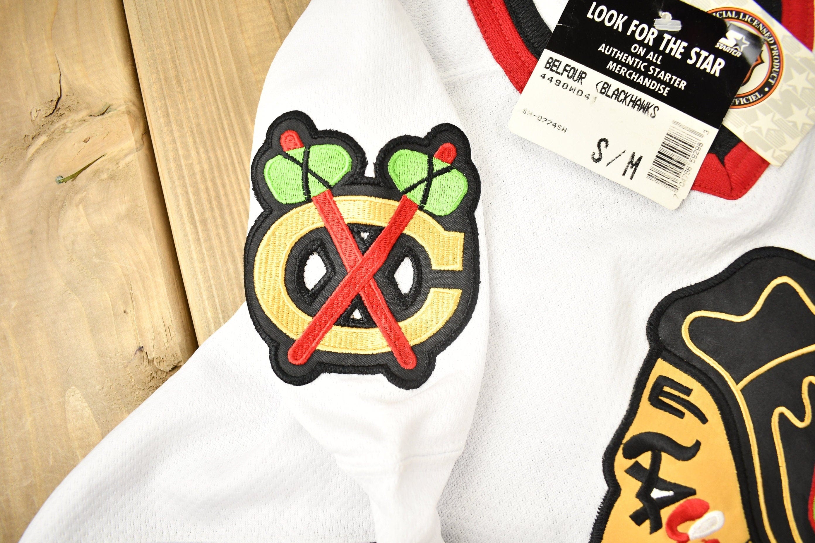 Vintage 1990s Ed Belfour Chicago Blackhawks Deadstock Starter NHL Hockey Jersey Men's M - Image 5