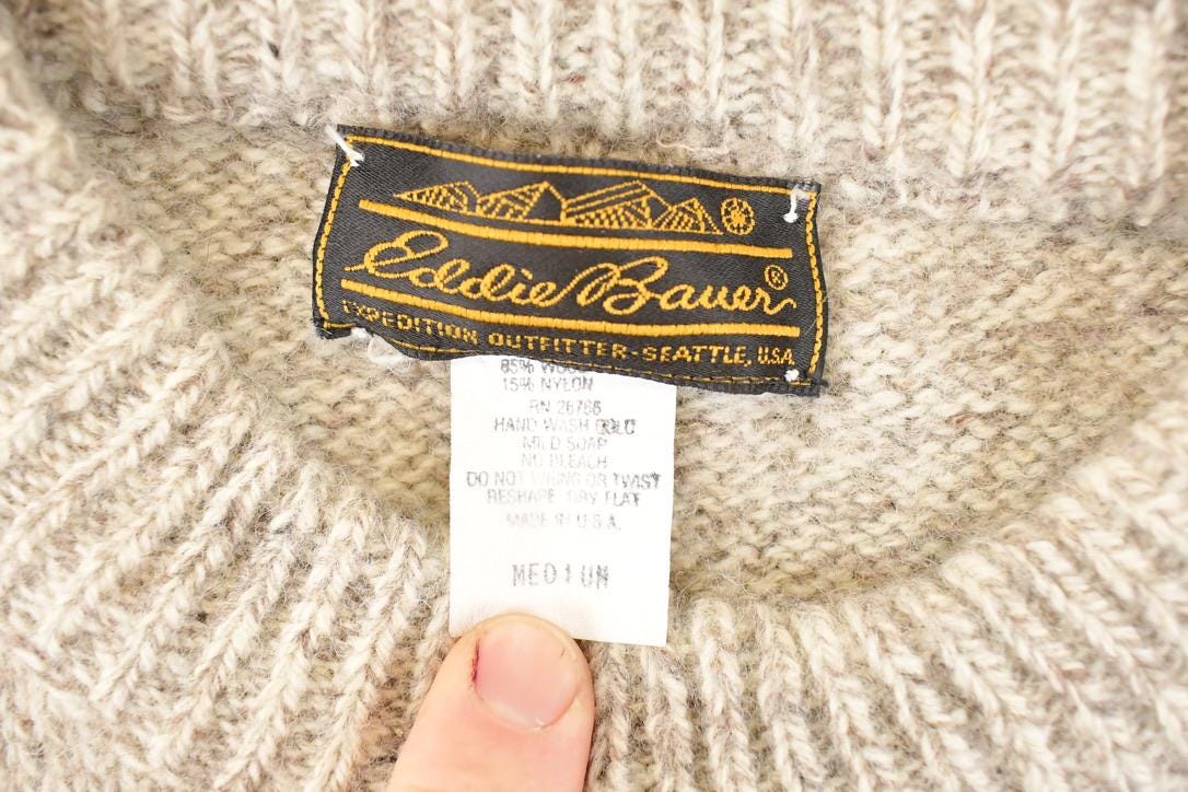 Vintage 1990s Eddie Bauer Abstract Wool Knit Sweater Men's M - Image 5