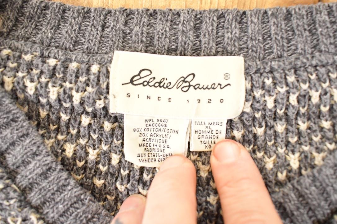 Vintage 1990s Eddie Bauer Knit V Neck Sweater Mens L - Image 3