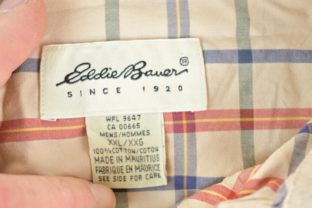 Vintage 1990s Eddie Bauer Large Plaid Western Style Button Up Shirt Men's XL - Image 3