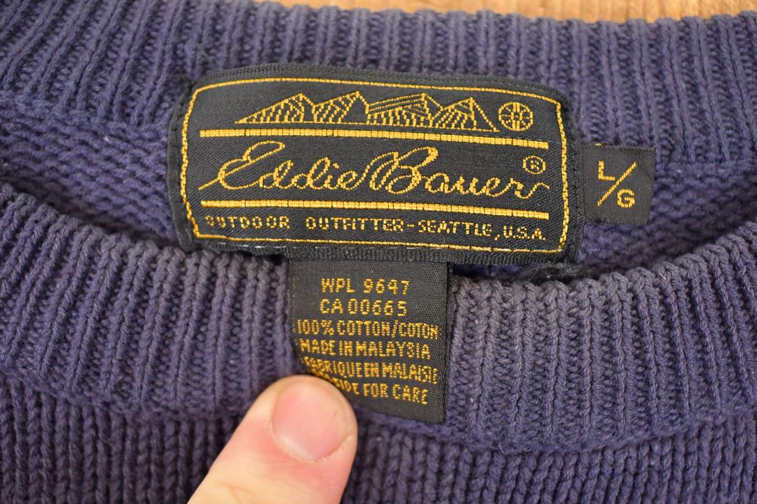 Vintage 1990s Eddie Bauer Striped Knit Crewneck Sweater Men's L - Image 3