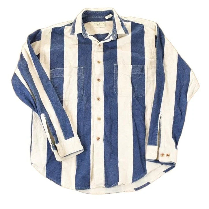 Vintage 1990s Eddie Bauer Vertical Stripe Western Style Button Up Shirt Men's Large
