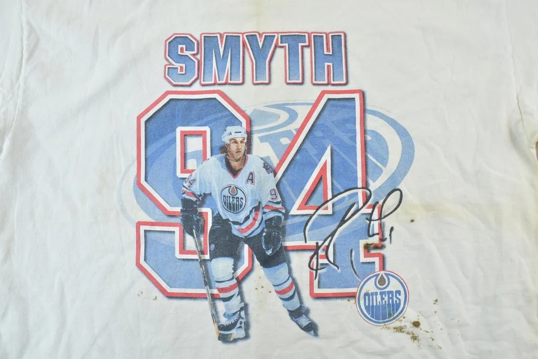 Vintage 1990s Edmonton Oilers Ryan Smith 94 NHL Graphic T-Shirt Men's Large - Image 3