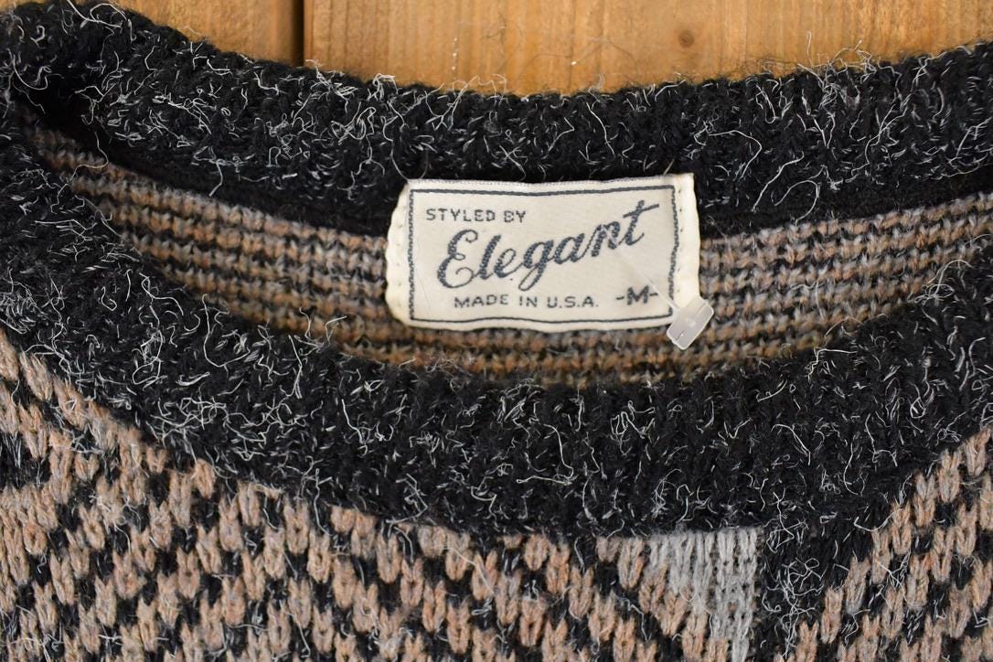 Vintage 1990s Elegant Abstract Knit Crewneck Sweater Mens M - Image 3